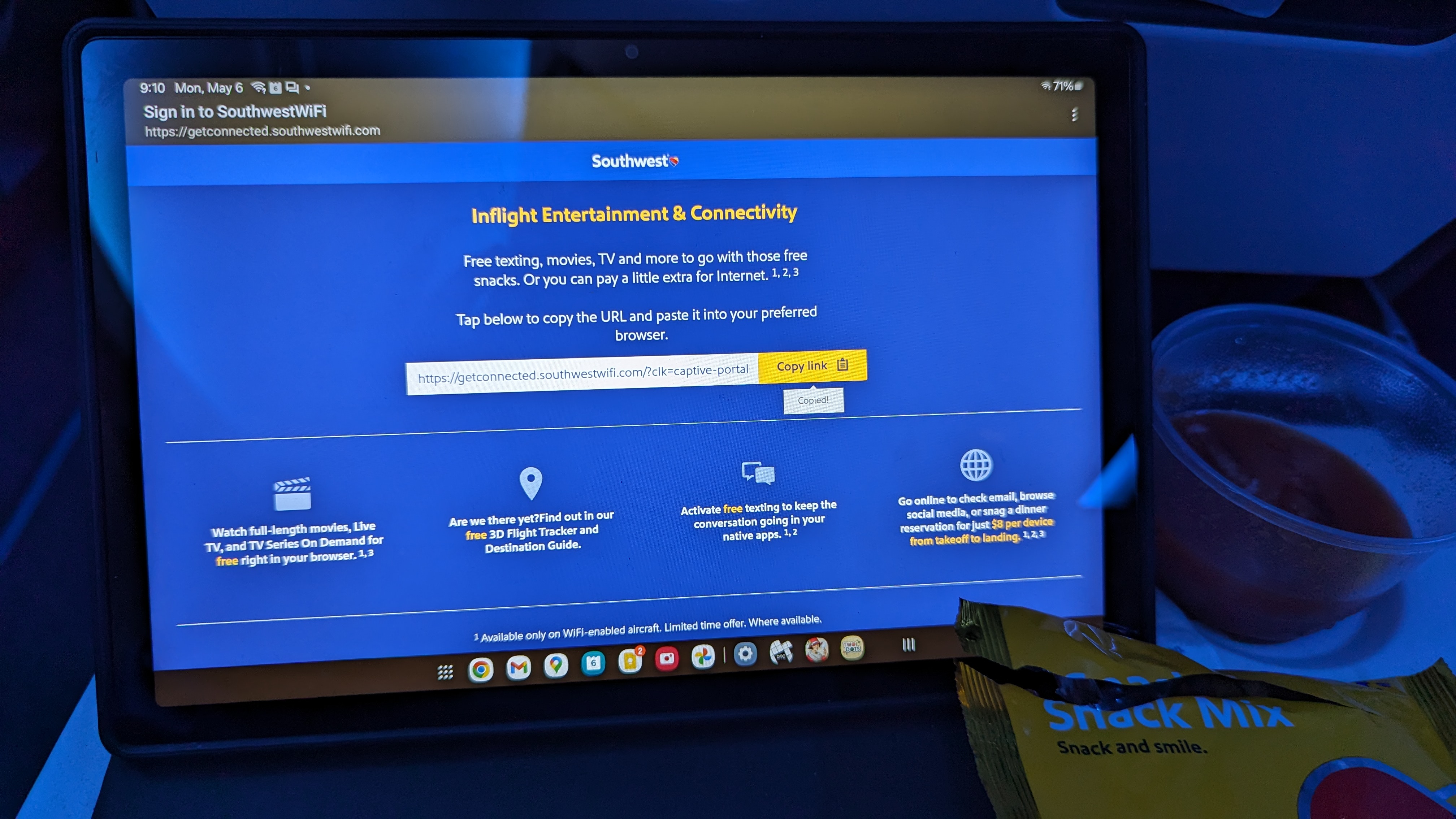 Southwest MCO to HOU amenities Wi Fi