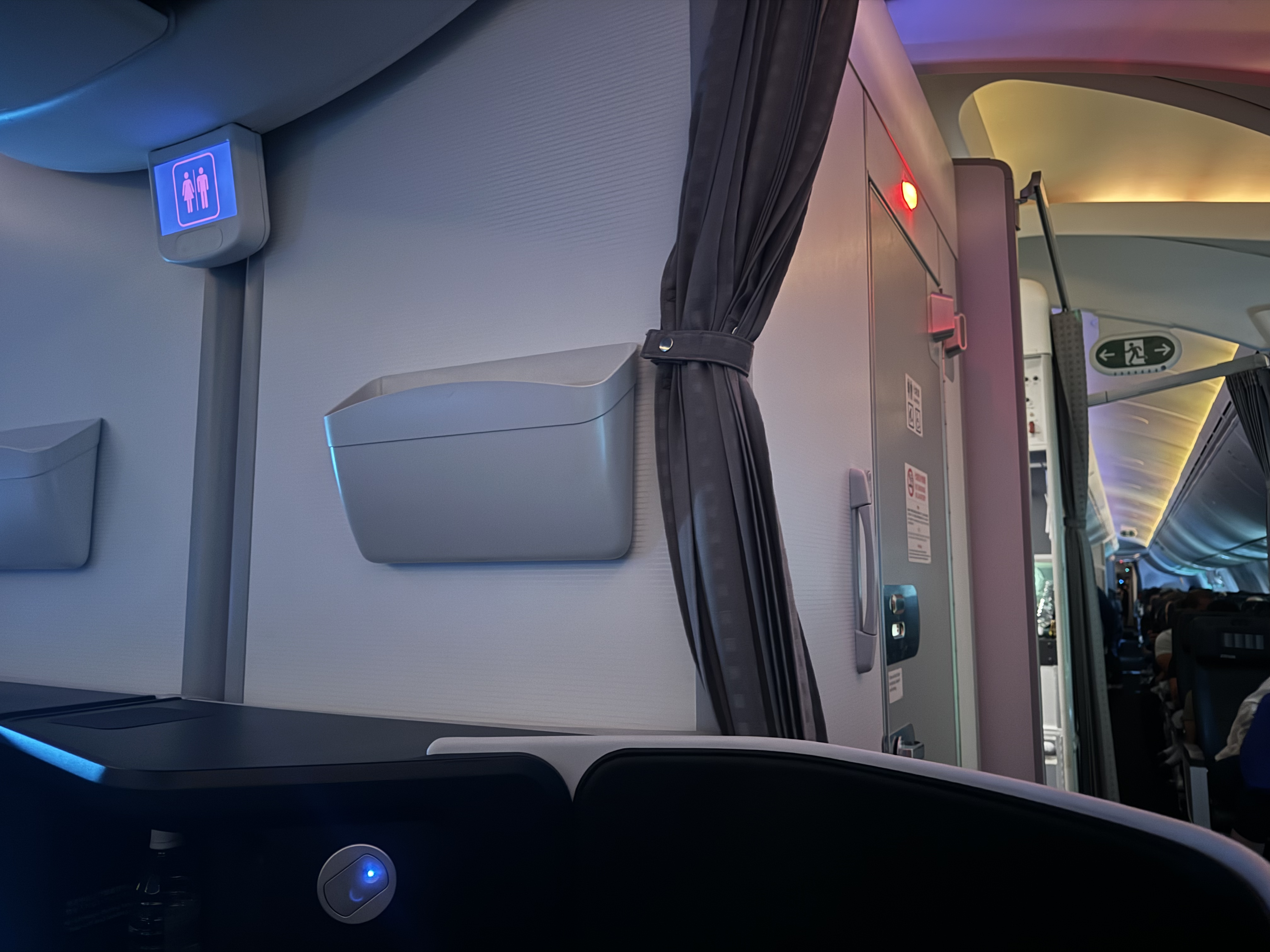 Zipair LAX NRT business class curtain pinned open Zipair LAX NRT business class curtain pinned open