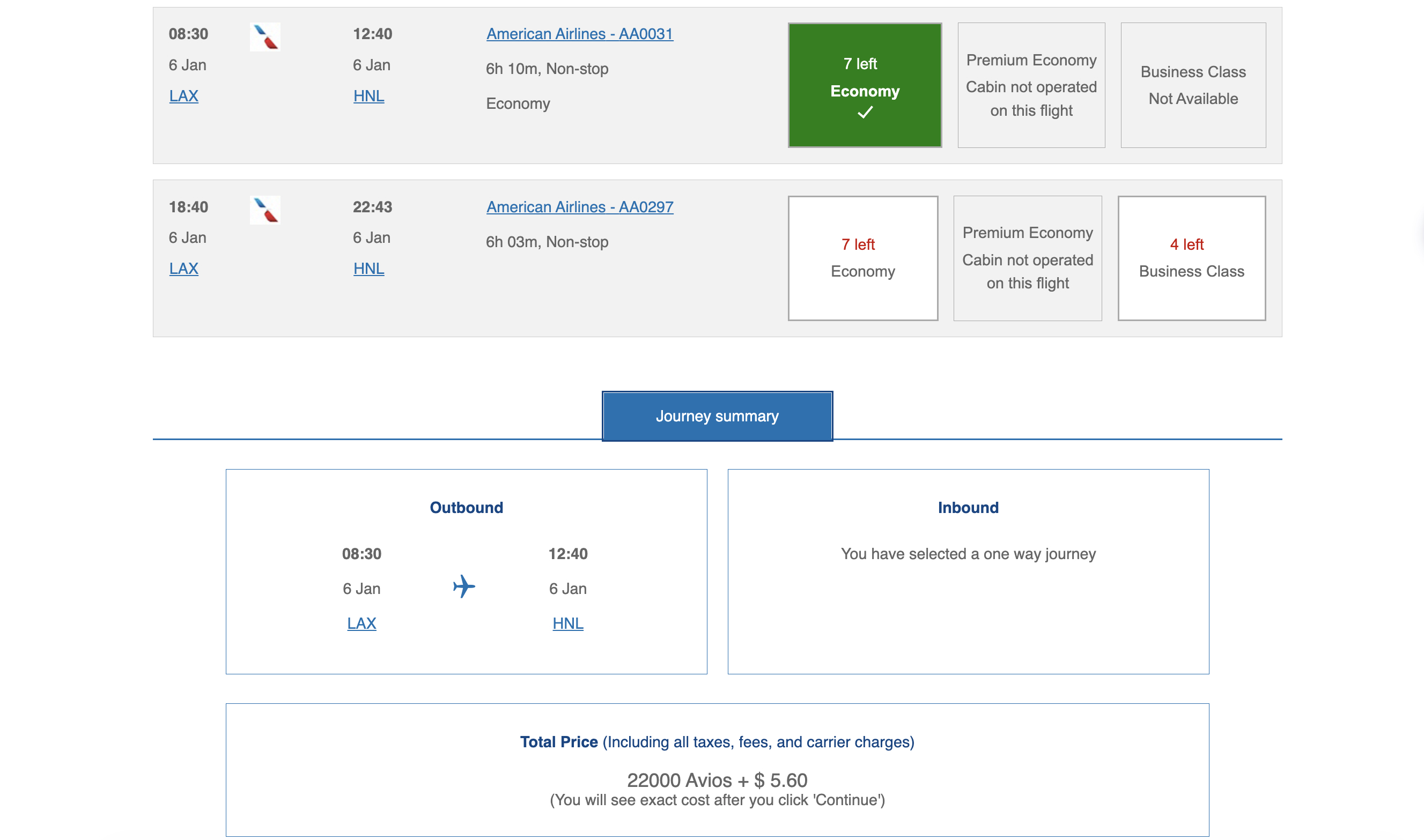 BA Avios Hawaii Screenshot ba avios lax hnl award