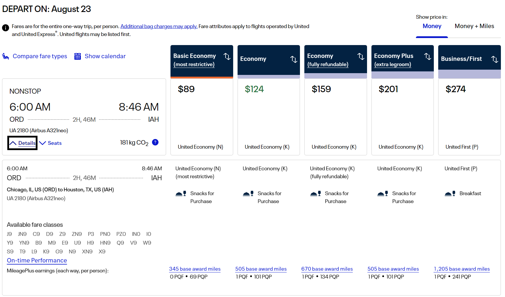 united airlines fare classes 2024