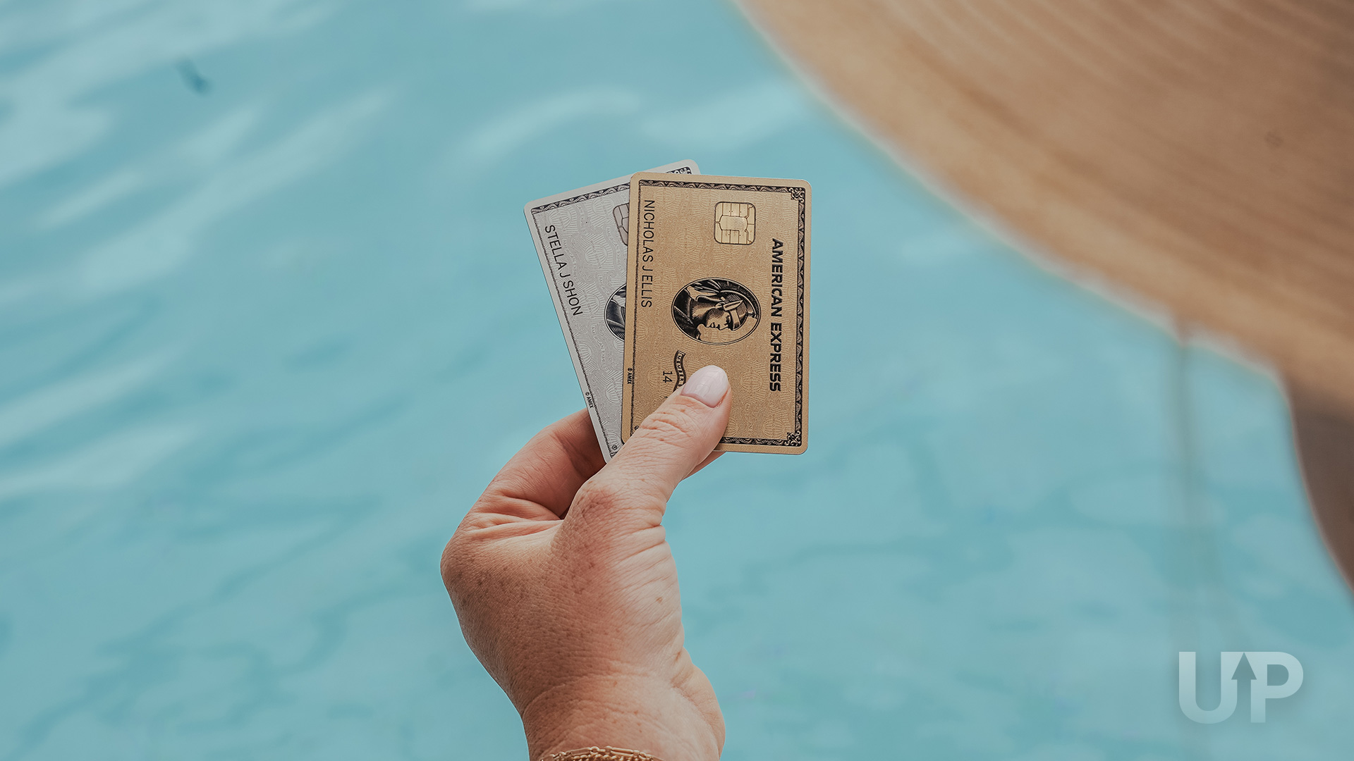 Amex Platinum Amex Gold in Hand Pool Background Upgraded Points LLC 2
