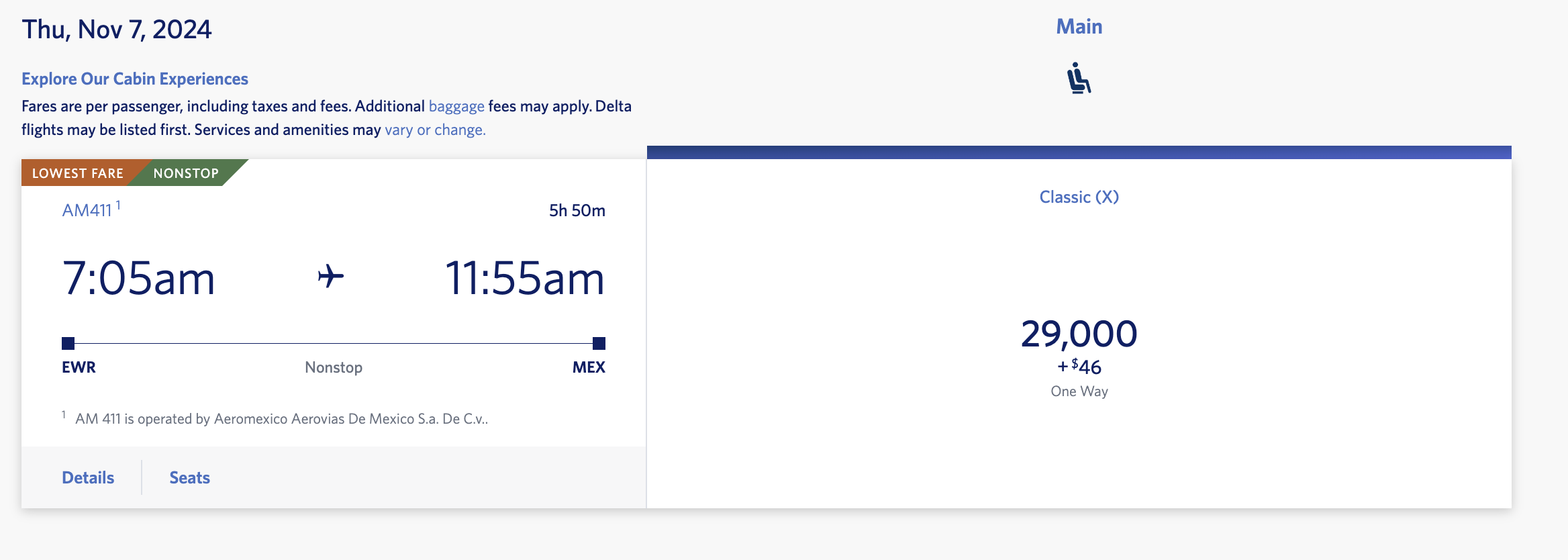EWR MEX redemption using Delta SkyMiles EWR MEX award redemption on Delta site