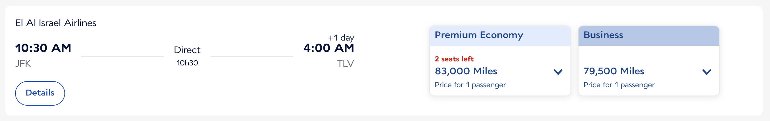Flying Blue redemption El Al premium econ business JFK TLV