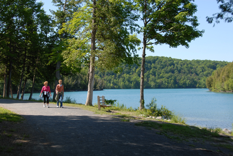 People exercising at Green Lakes State Park People exercising at Green Lakes State Park