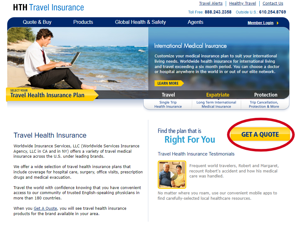 HTH Travel Insurance homepage get a quote button HTH Travel Insurance homepage get a quote button