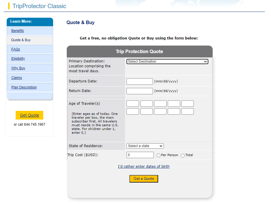 HTH Travel insurance quote form HTH Travel insurance quote form