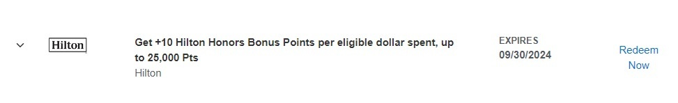Hilton 10X offer via Amex Offers