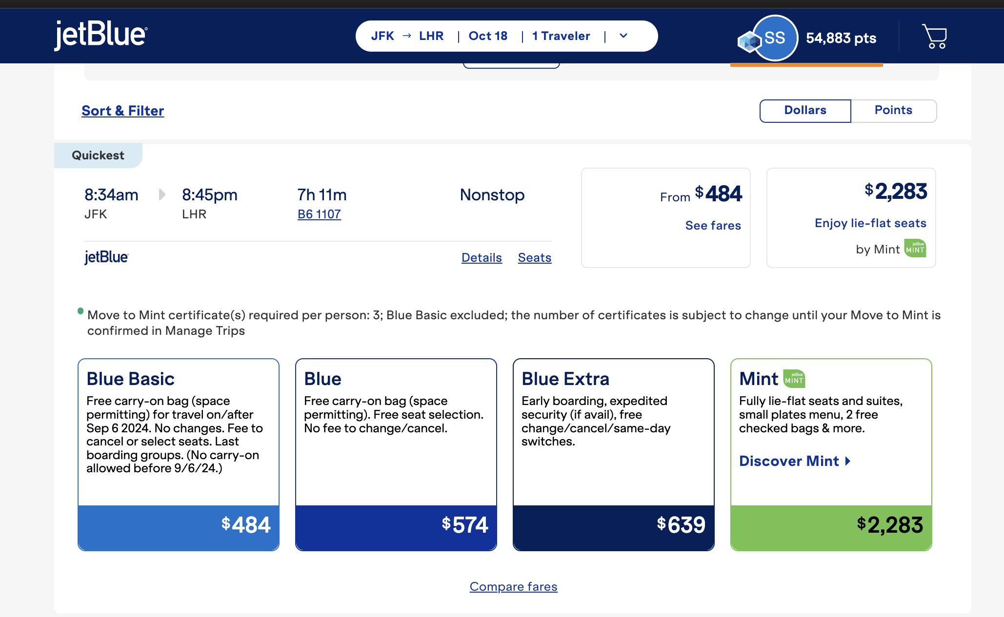 JetBlue Move to Mint Certificates requirement