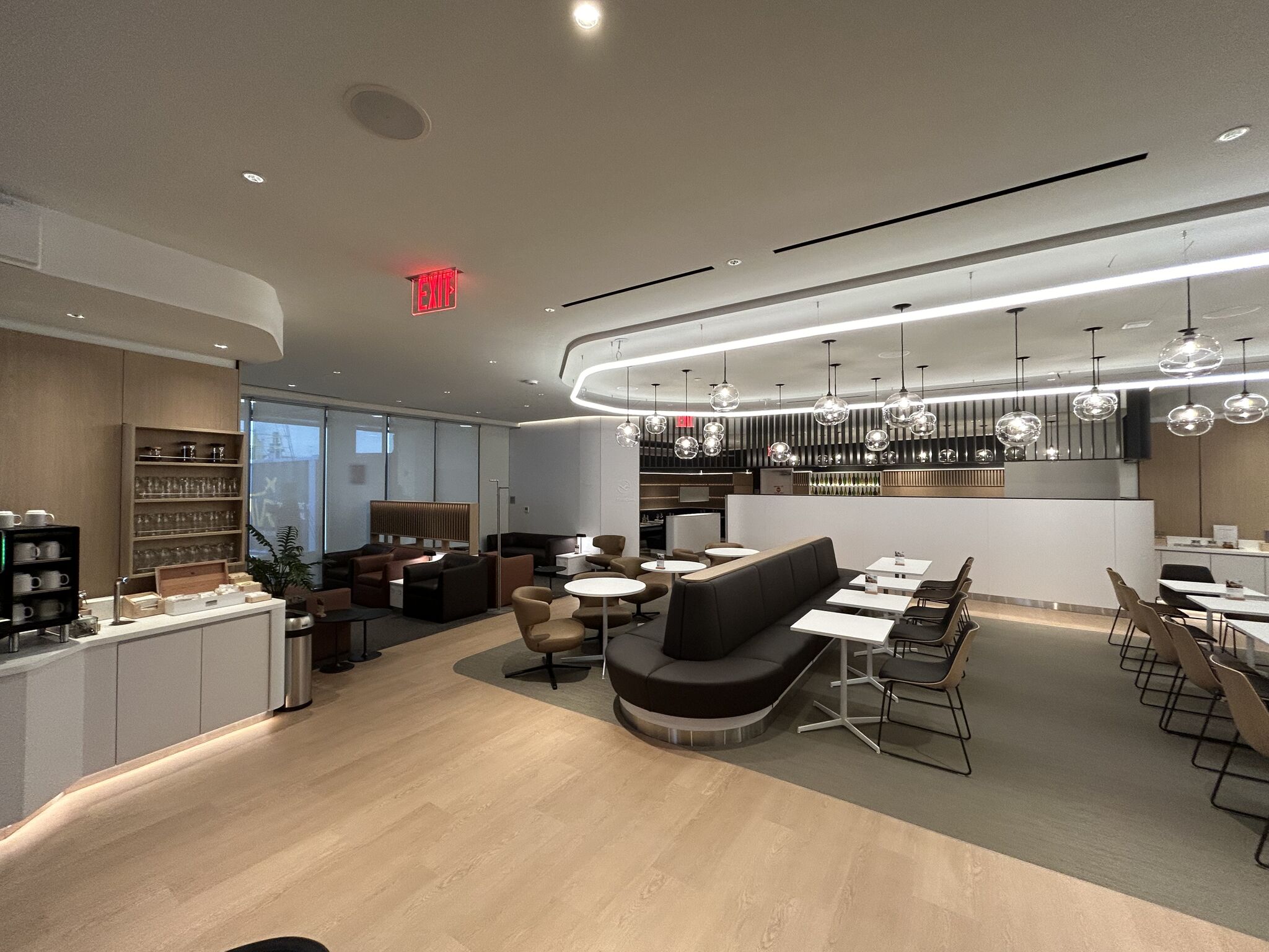 Lufthansa Allegris lounge Newark EWR seating and coffee bar Lufthansa Allegris lounge Newark EWR seating and coffee bar