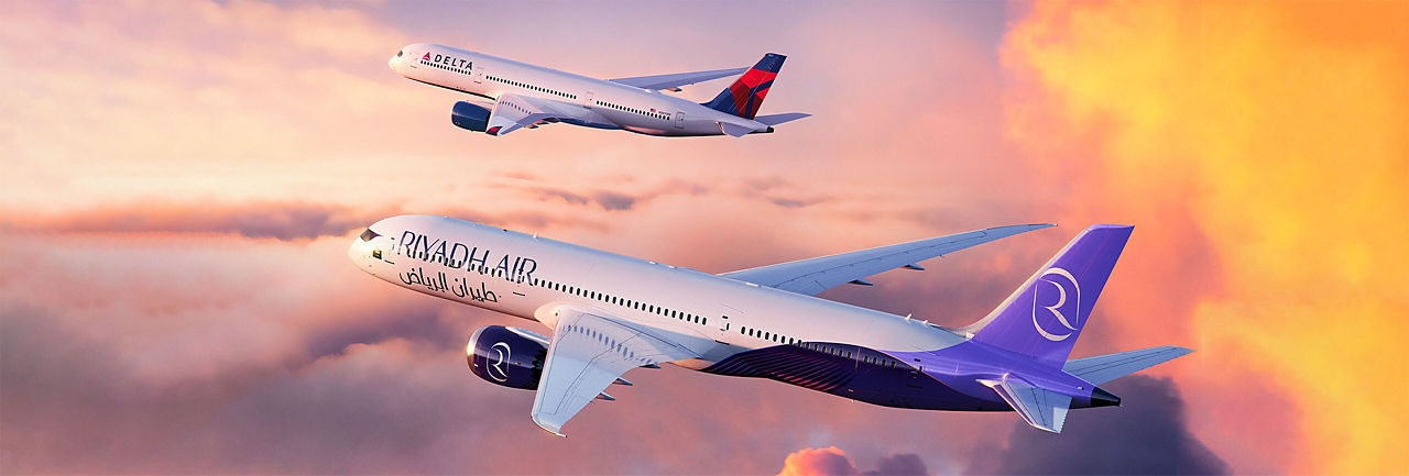 Riyadh Air Delta planes in sky