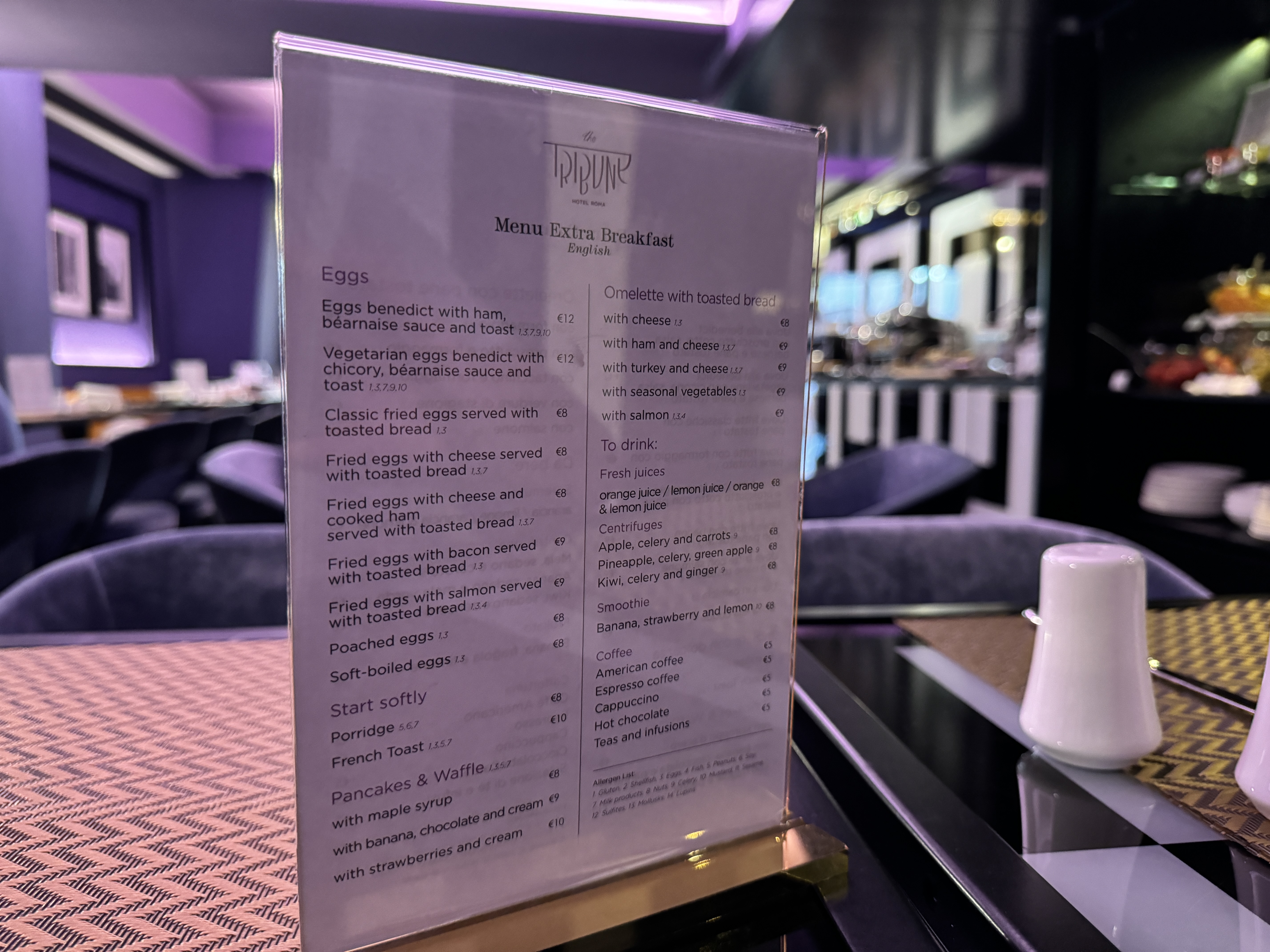 The Tribune lounge a la carte menu The Tribune lounge a la carte menu