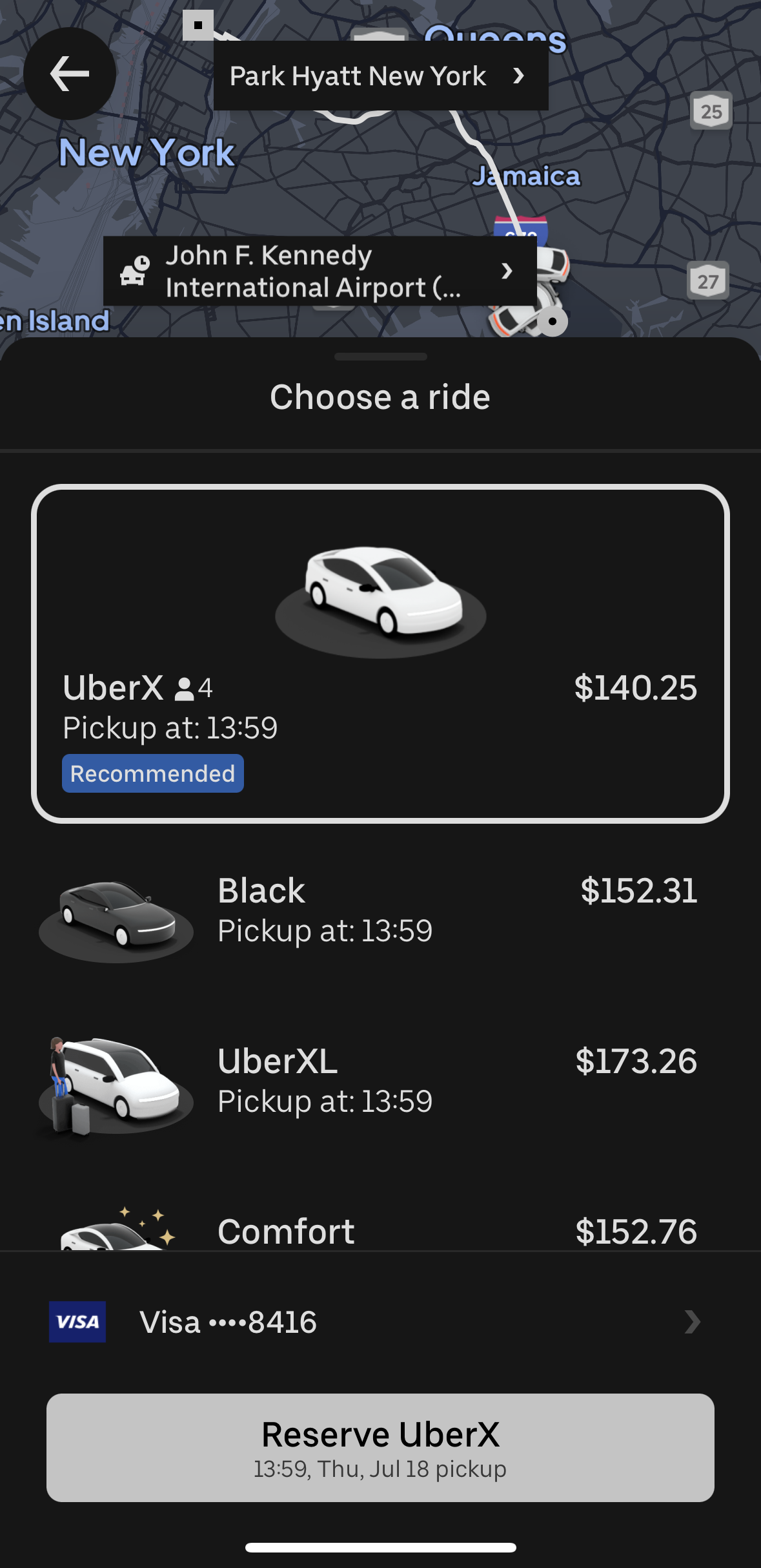 Uber Reserve ride JFK to Park Hyatt New York Uber Reserve ride JFK to Park Hyatt New York