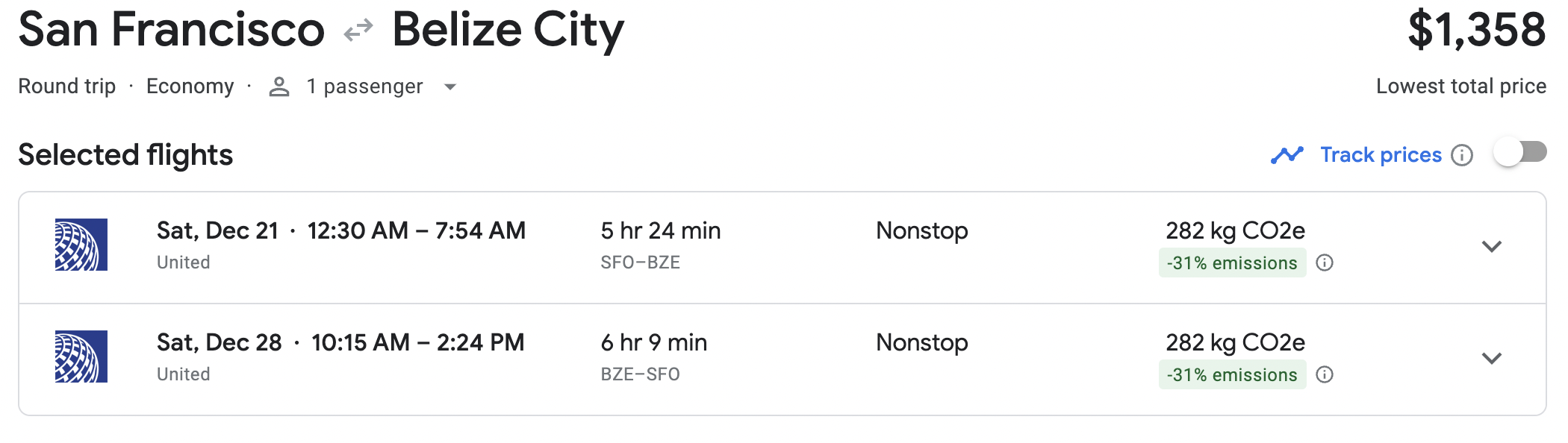 United SFO BZE Screenshot United SFO BZE Screenshot