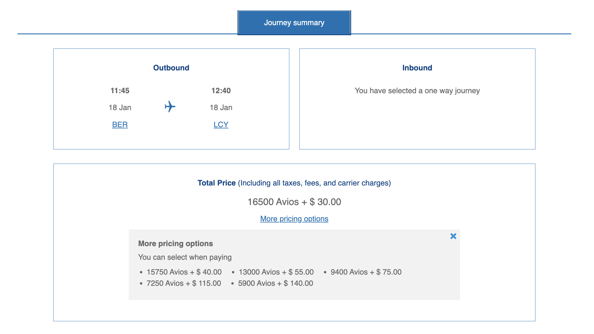 ba avios pricing options ber lcy