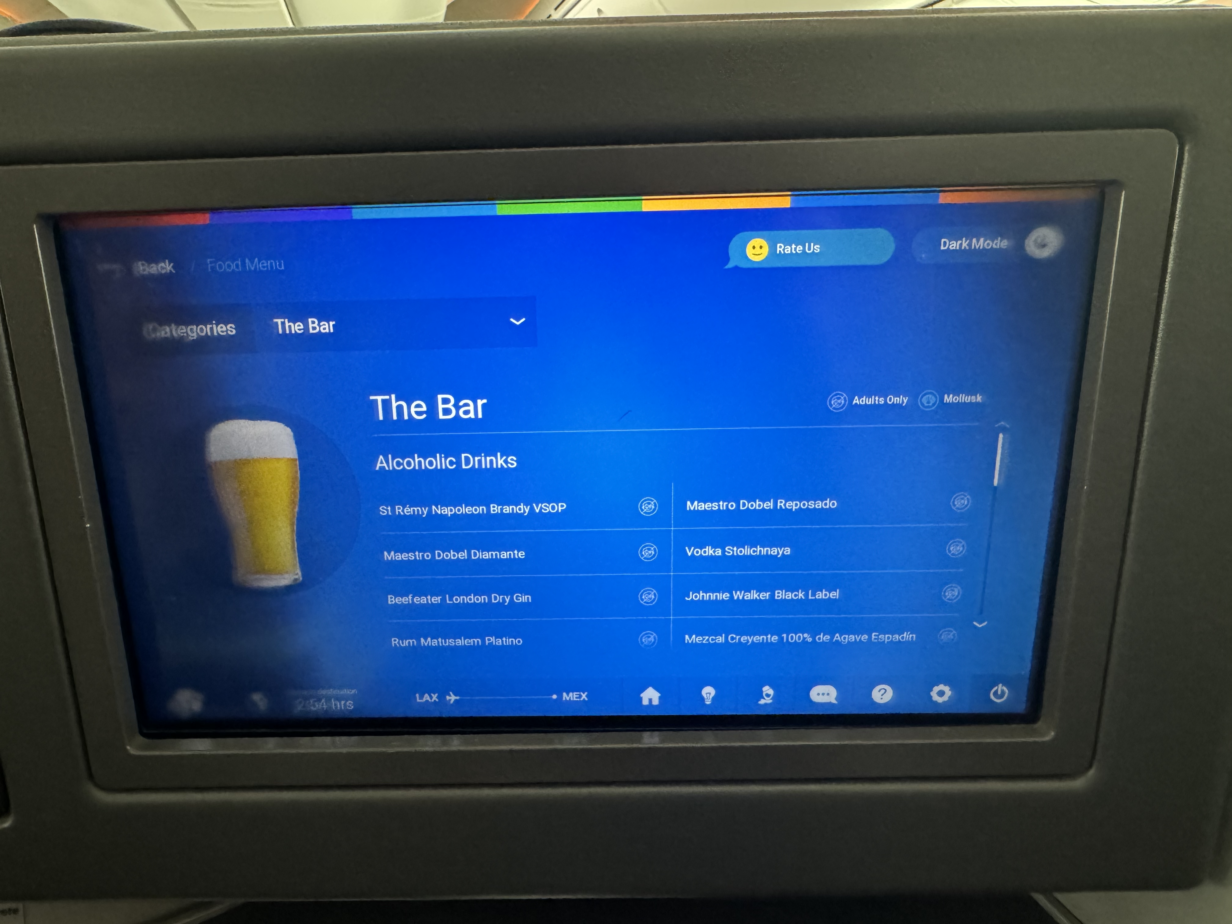 Aeromexico B787 8 LAX MEX bar info