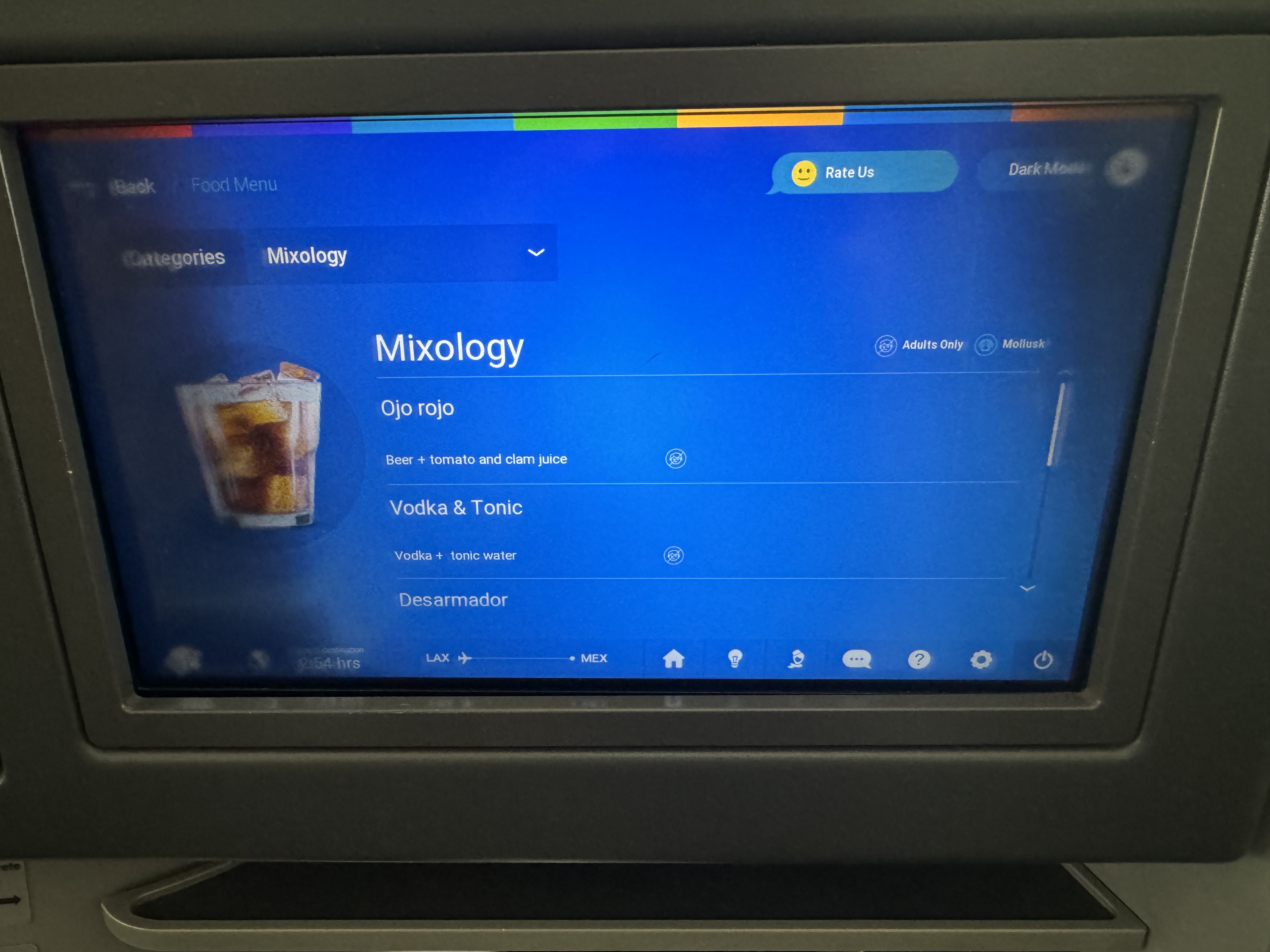 Aeromexico B787 8 LAX MEX cocktail info
