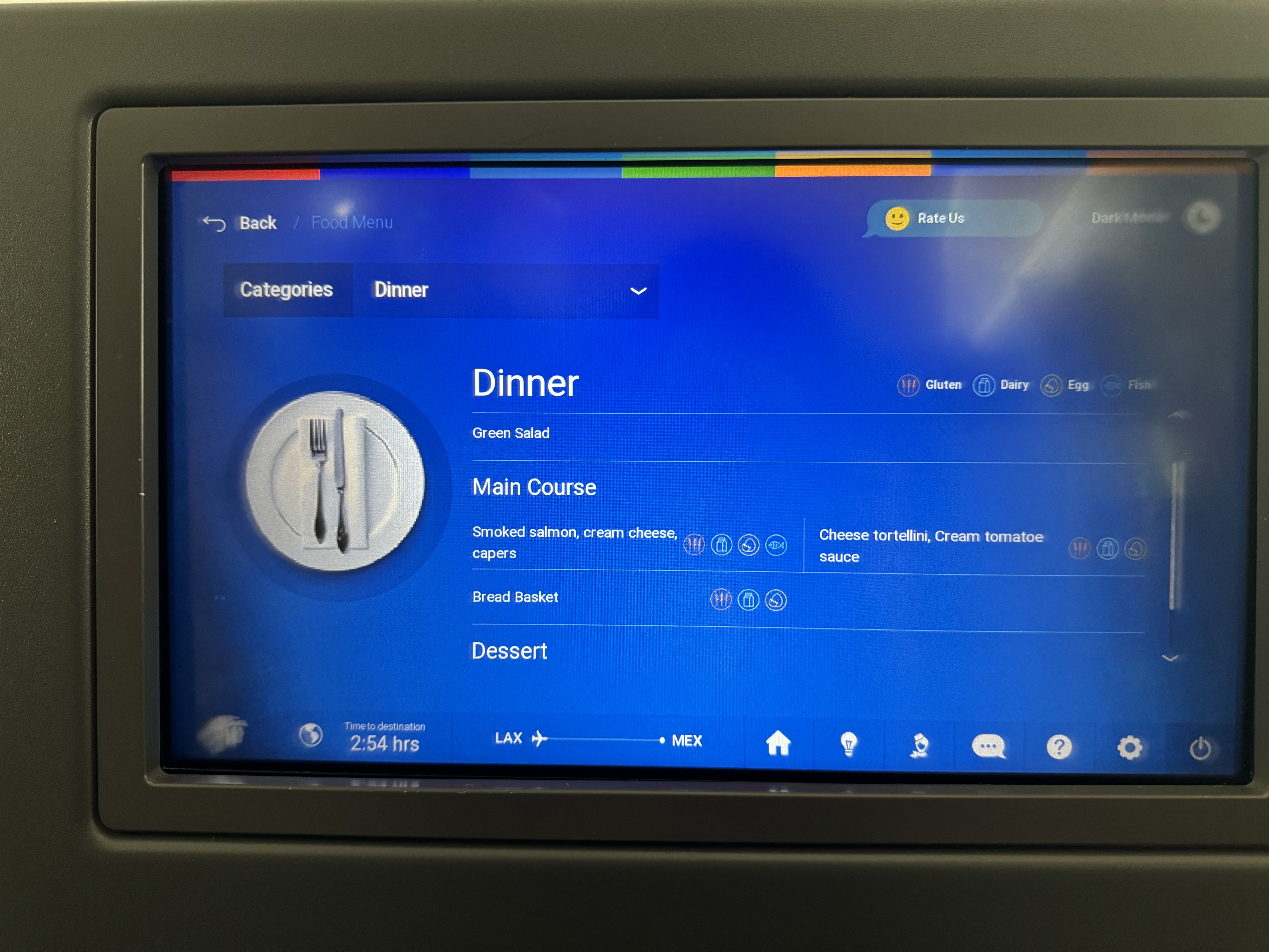 Aeromexico B787 8 LAX MEX dinner info