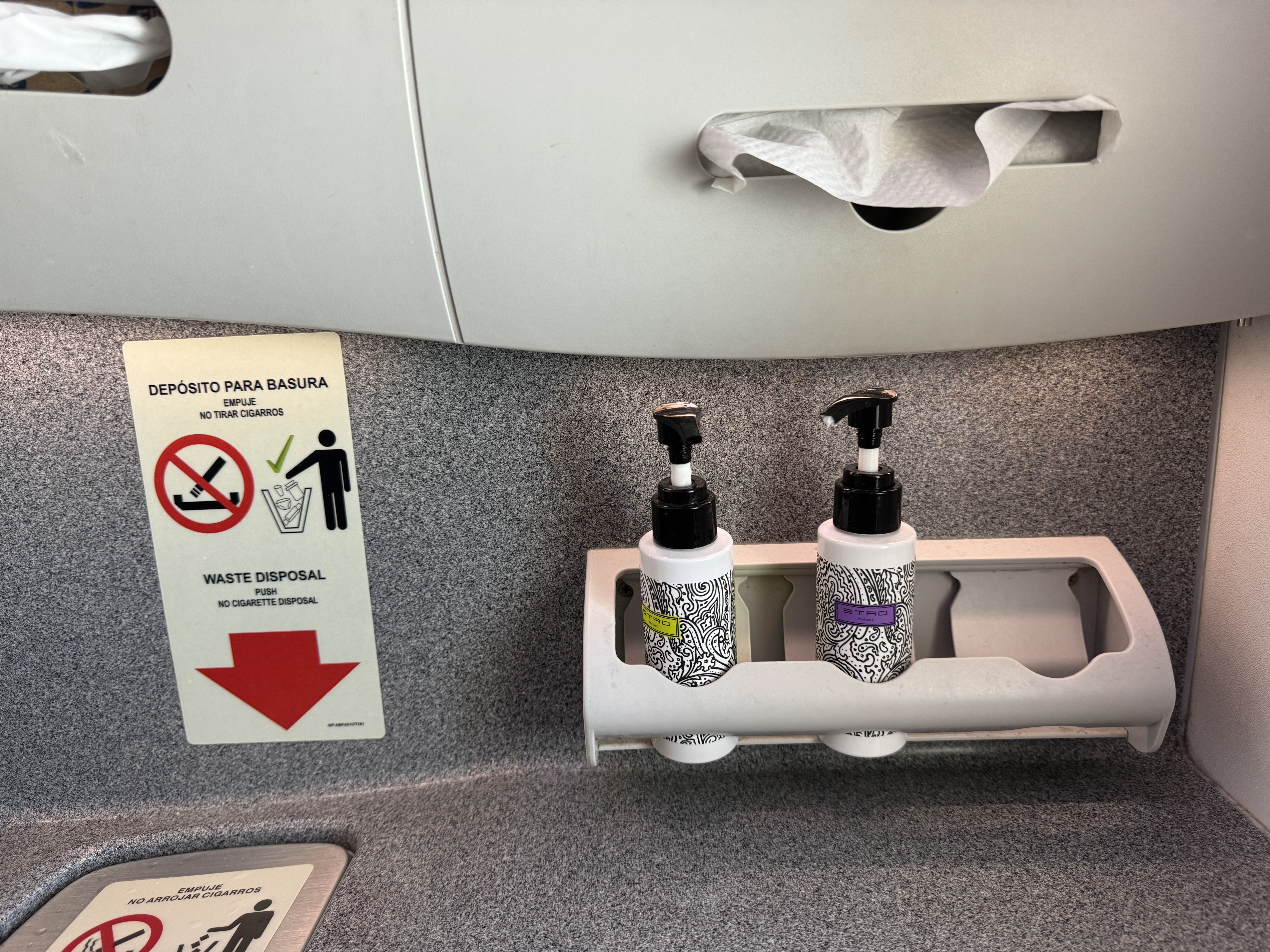Aeromexico B787 8 LAX MEX lavatory pump bottles