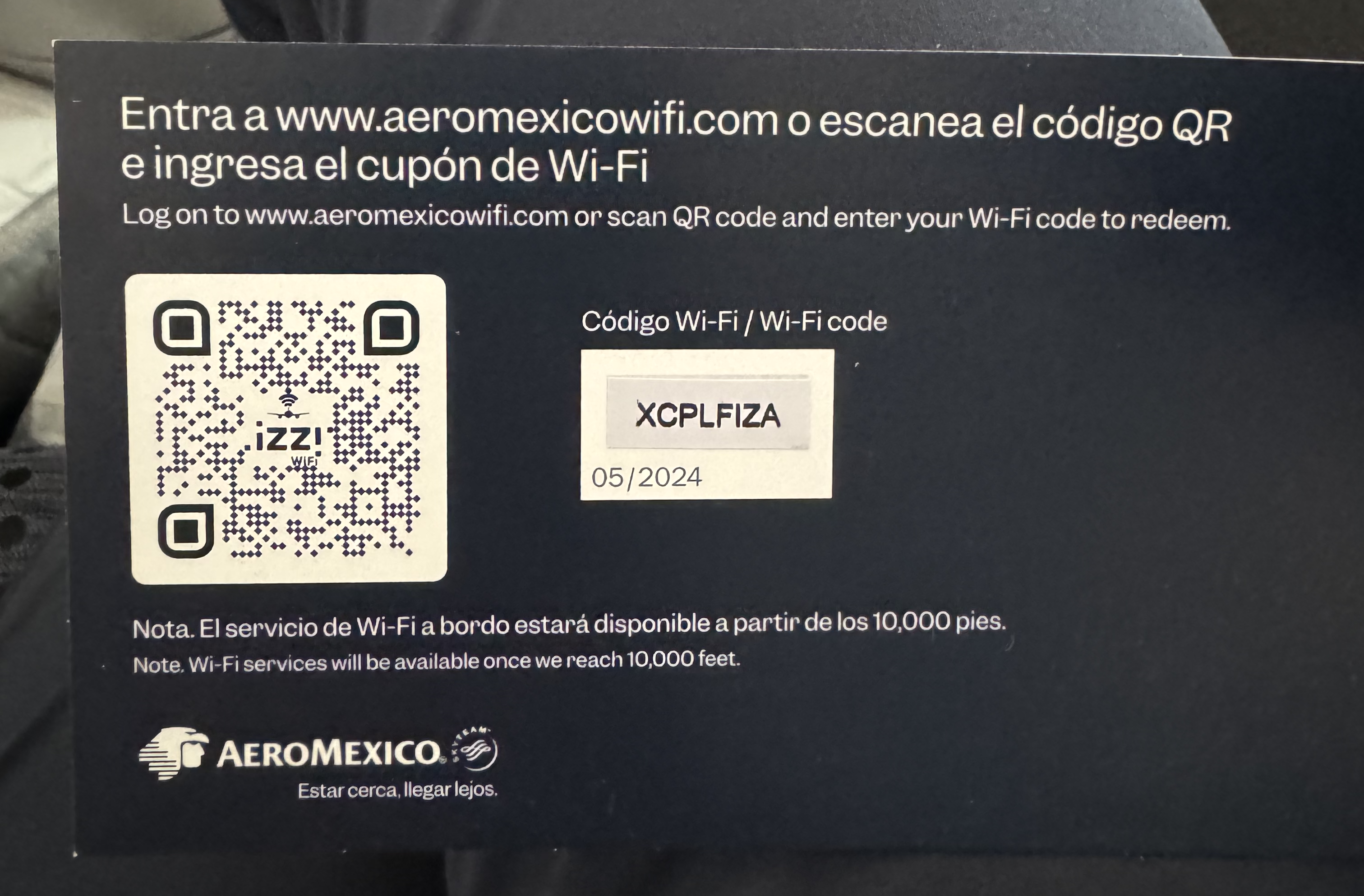 Aeromexico B787 8 LAX MEX wifi code