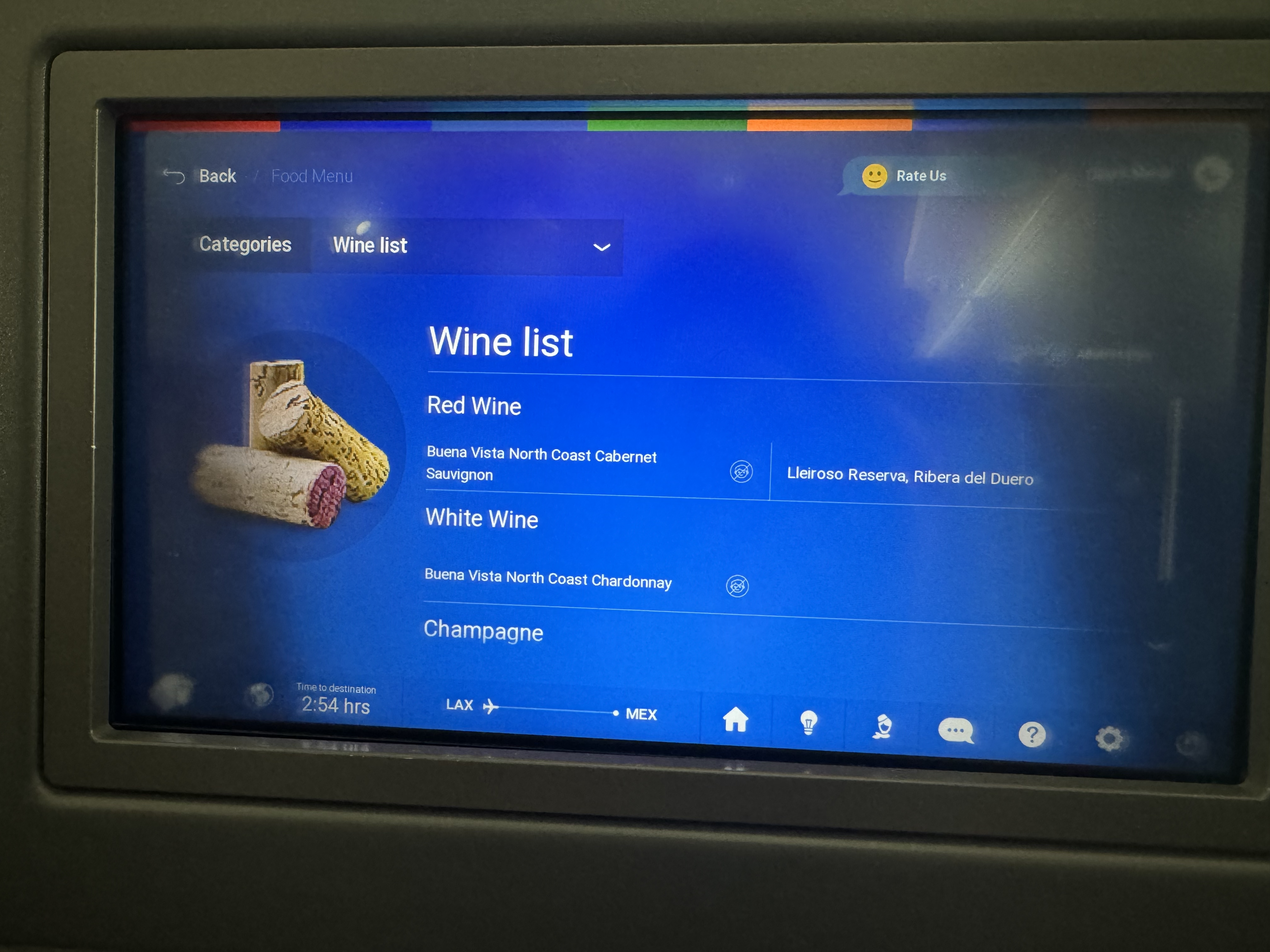 Aeromexico B787 8 LAX MEX wine info