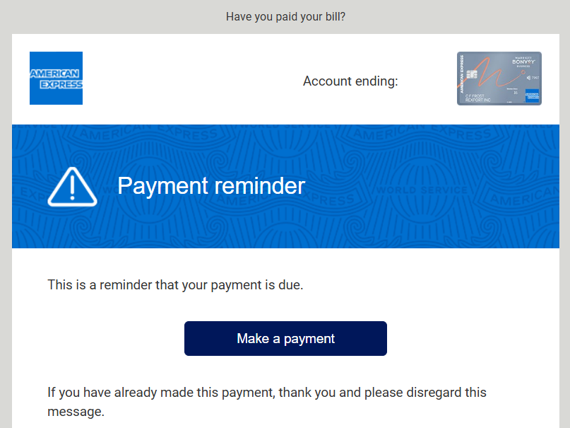 Bonvoy Business card payment reminder email Bonvoy Business card payment reminder email