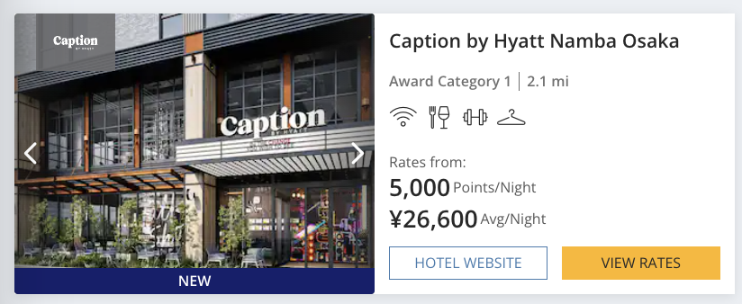 Caption by Hyatt Namba Osaka cash vs points