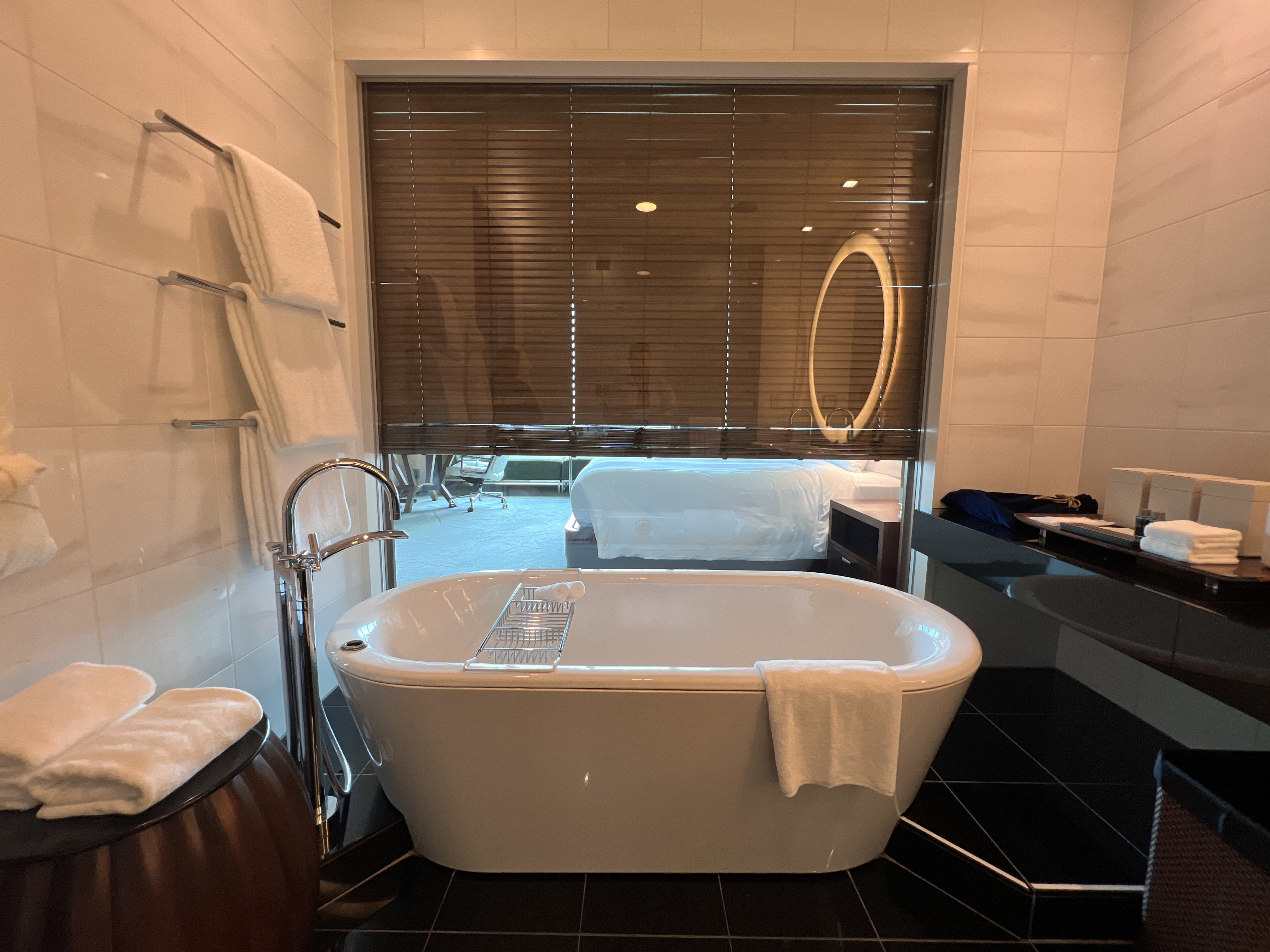Conrad Tokyo bathroom closed curtains Conrad Tokyo bathroom closed curtains