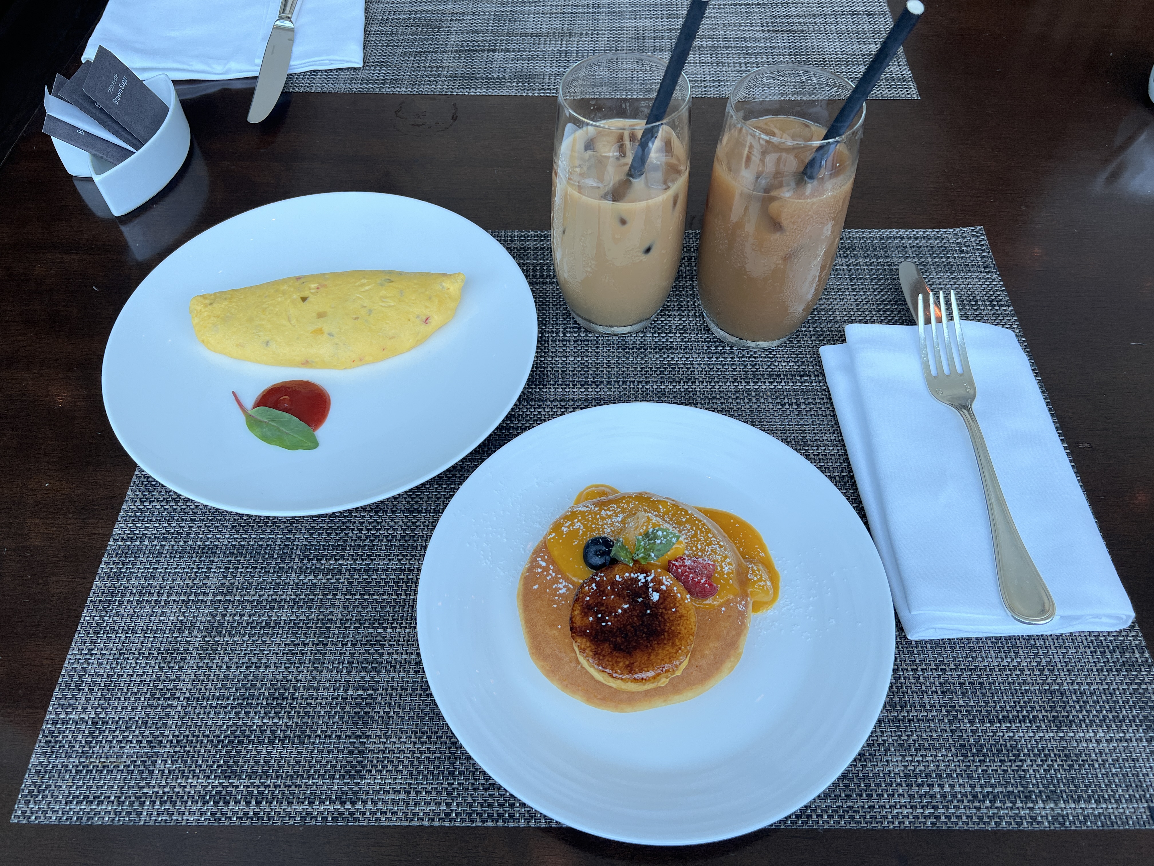 Conrad Tokyo breakfast omelet and mango pancake Conrad Tokyo breakfast omelet and mango pancake