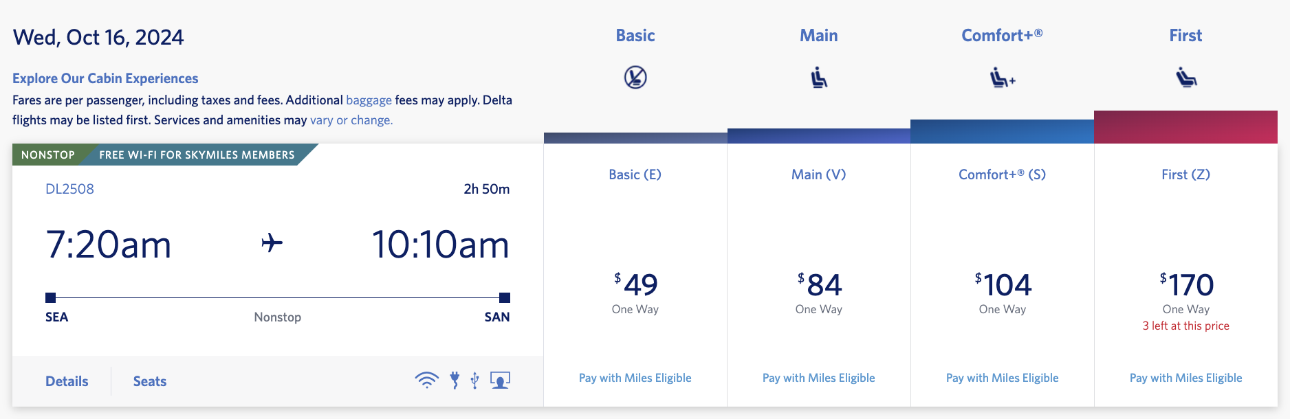 Delta 49 fare SEA SAN