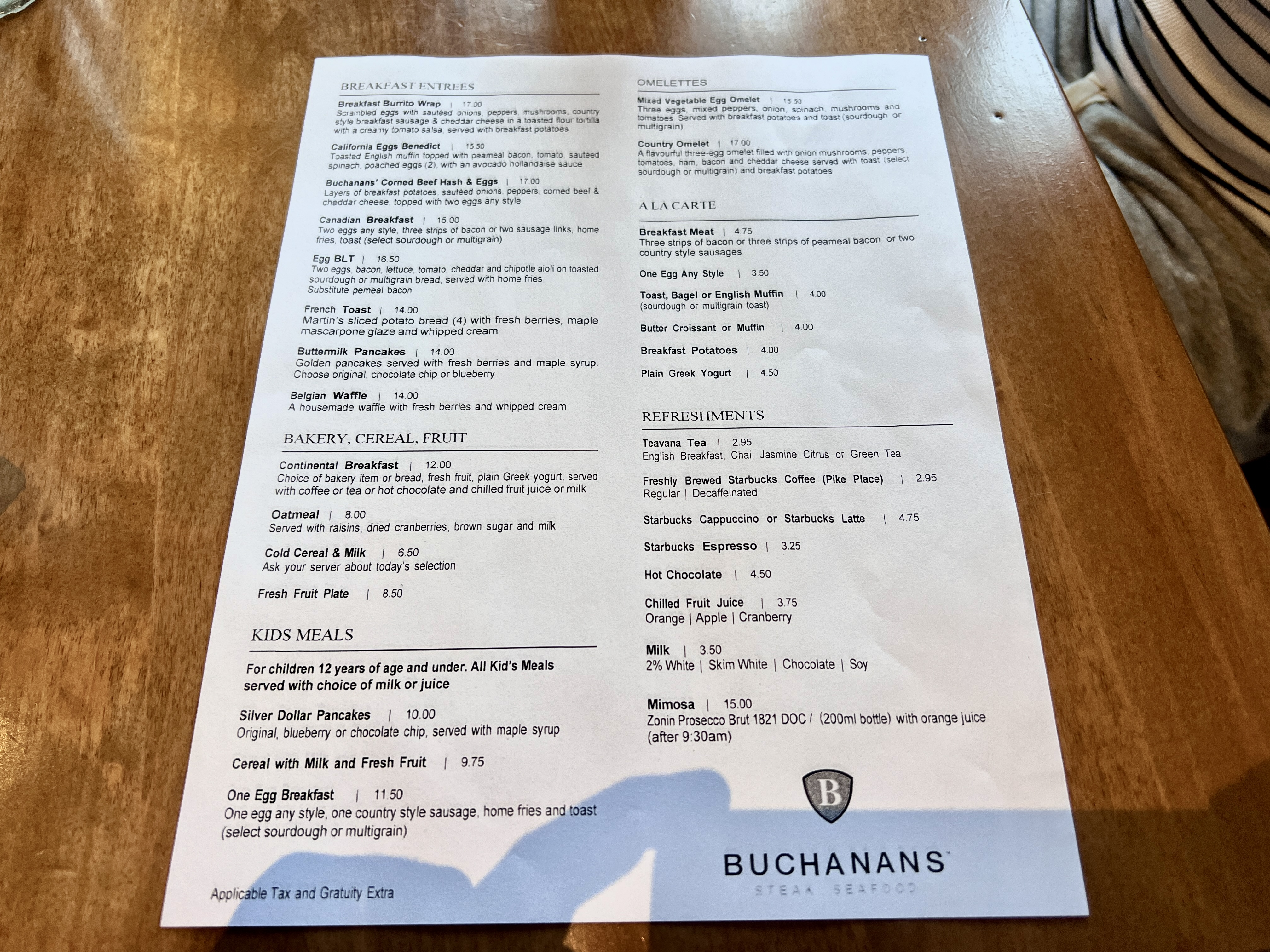 DoubleTree Fallsview Resort Spa by Hilton Niagara Falls Buchanans breakfast menu DoubleTree Fallsview Resort Spa by Hilton Niagara Falls Buchanans breakfast menu