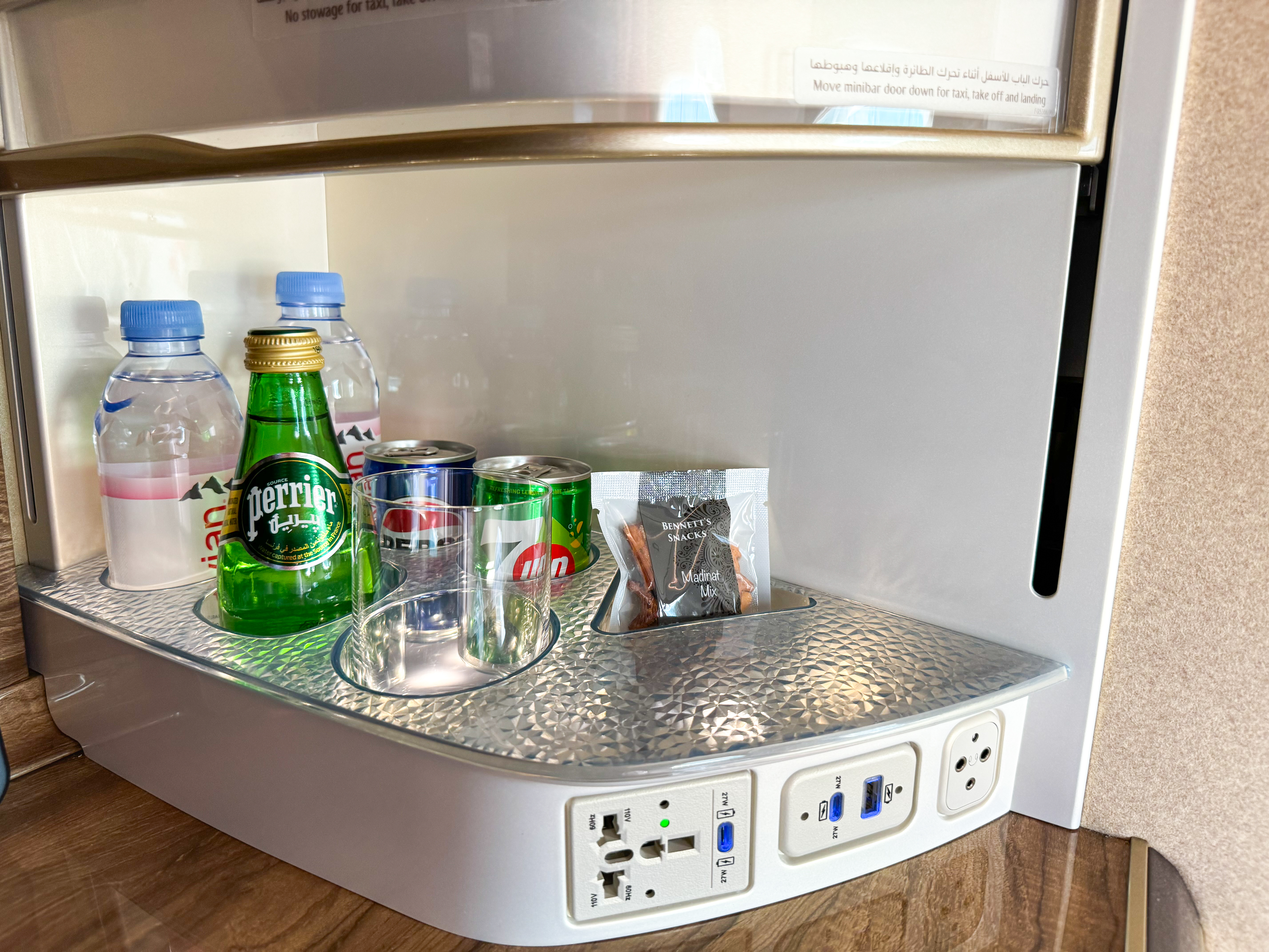 Emirates 777 refreshed business class minibar Emirates 777 refreshed business class minibar
