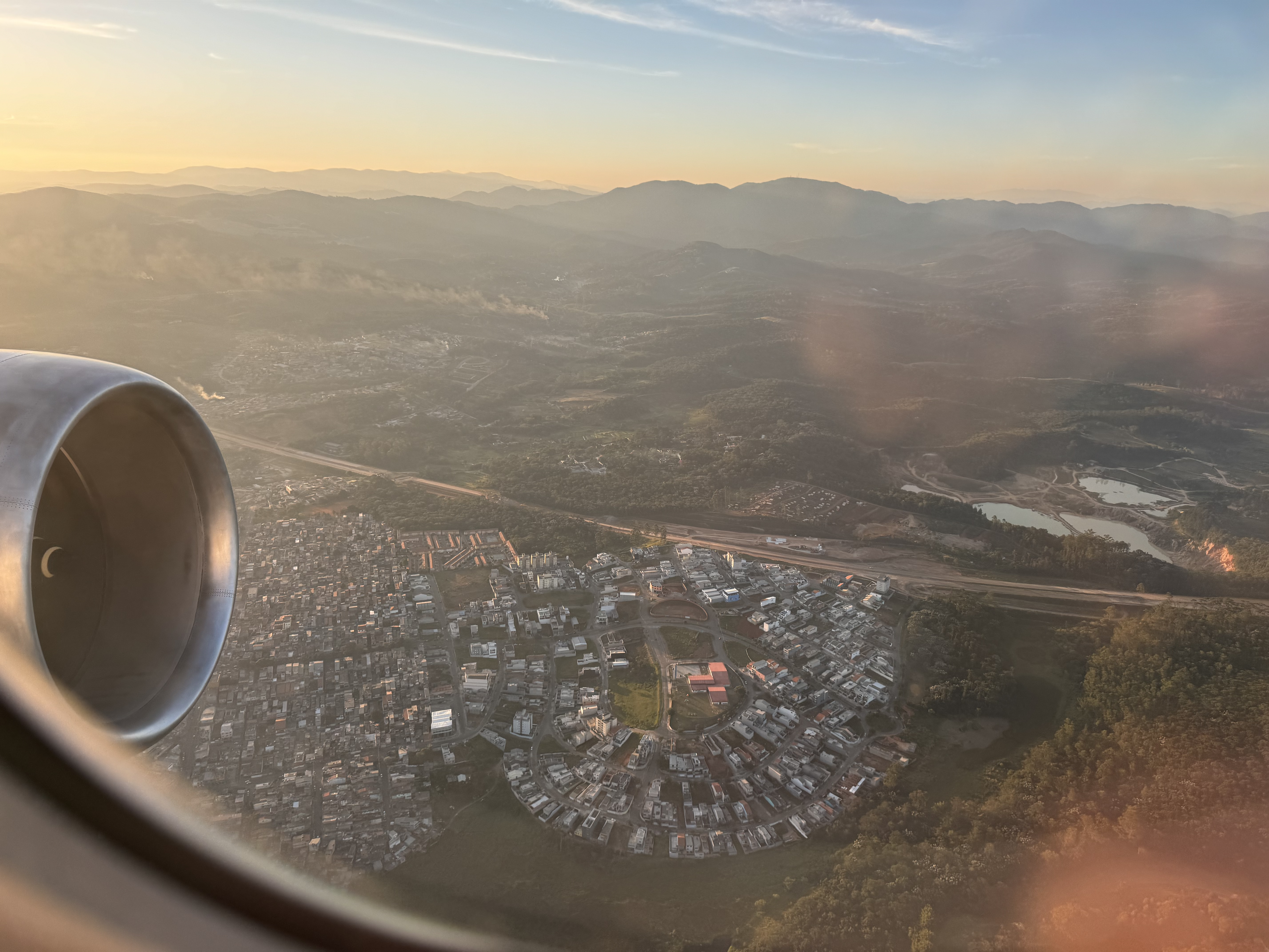 LATAM Boeing 787 9 sunset from window at GRU