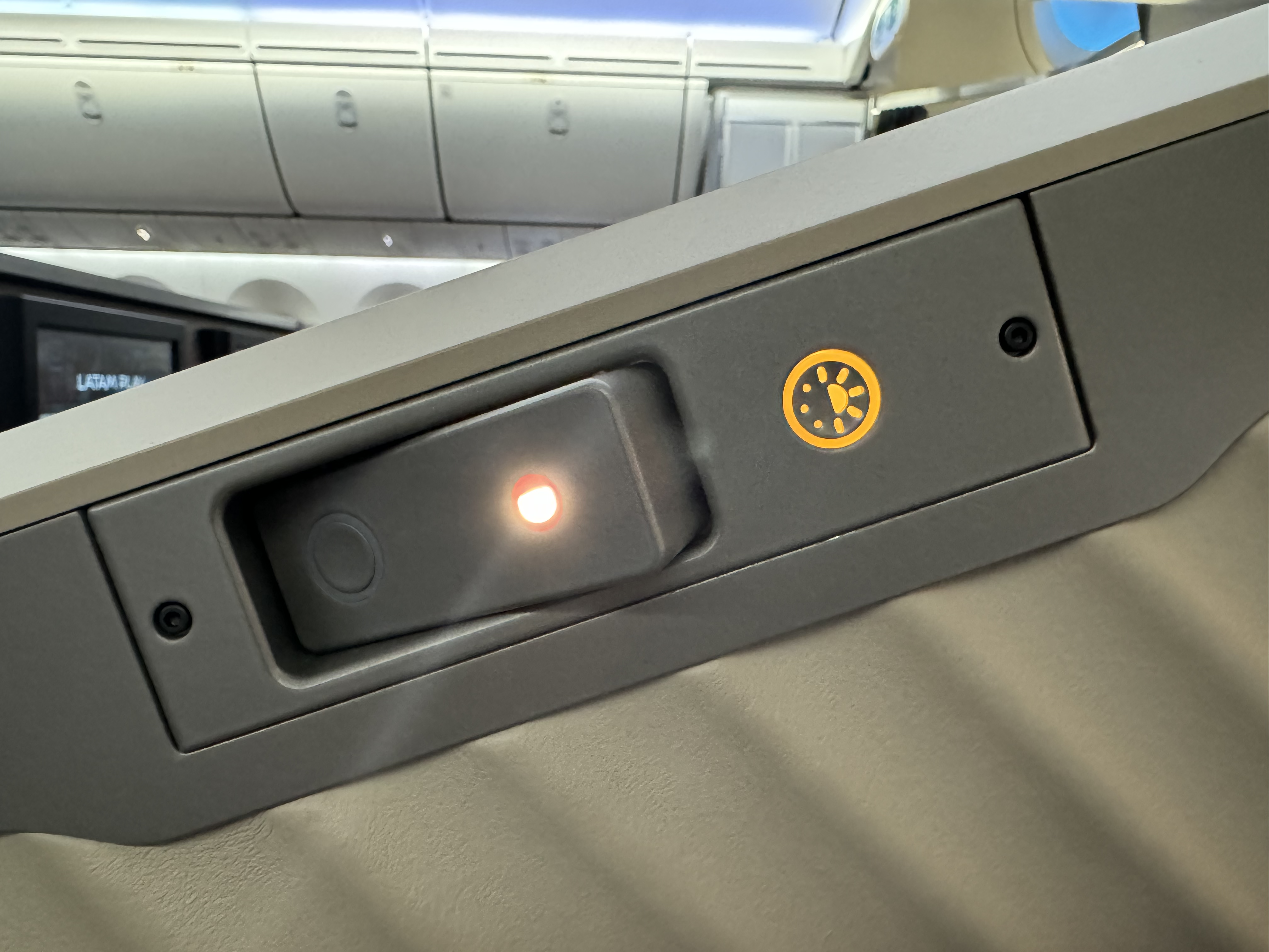 LATAM business class B787 9 GRU SCL seat reading light