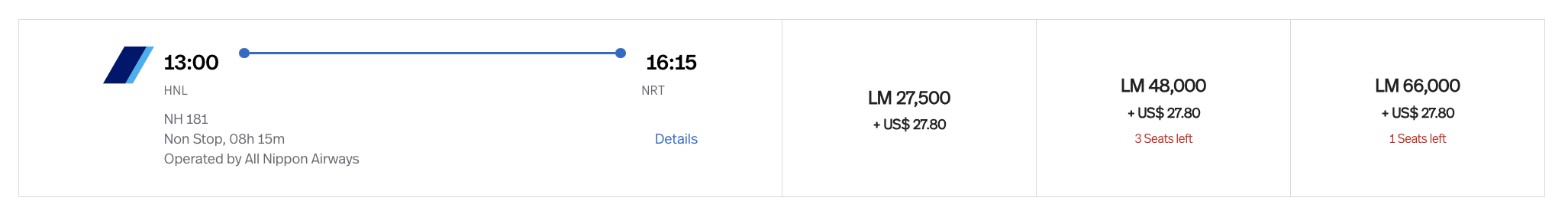LifeMiles redemption HNL NRT ANA first class LifeMiles redemption HNL NRT ANA first class