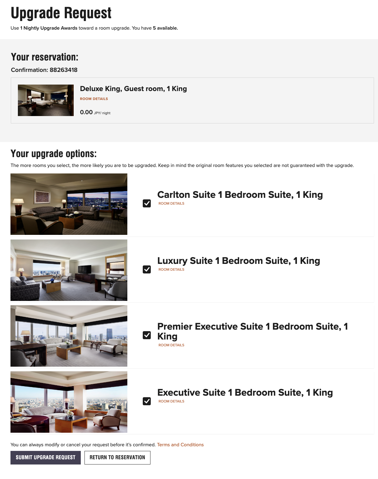 Ritz Carlton Tokyo Upgrade Request options Ritz Carlton Tokyo Upgrade Request options