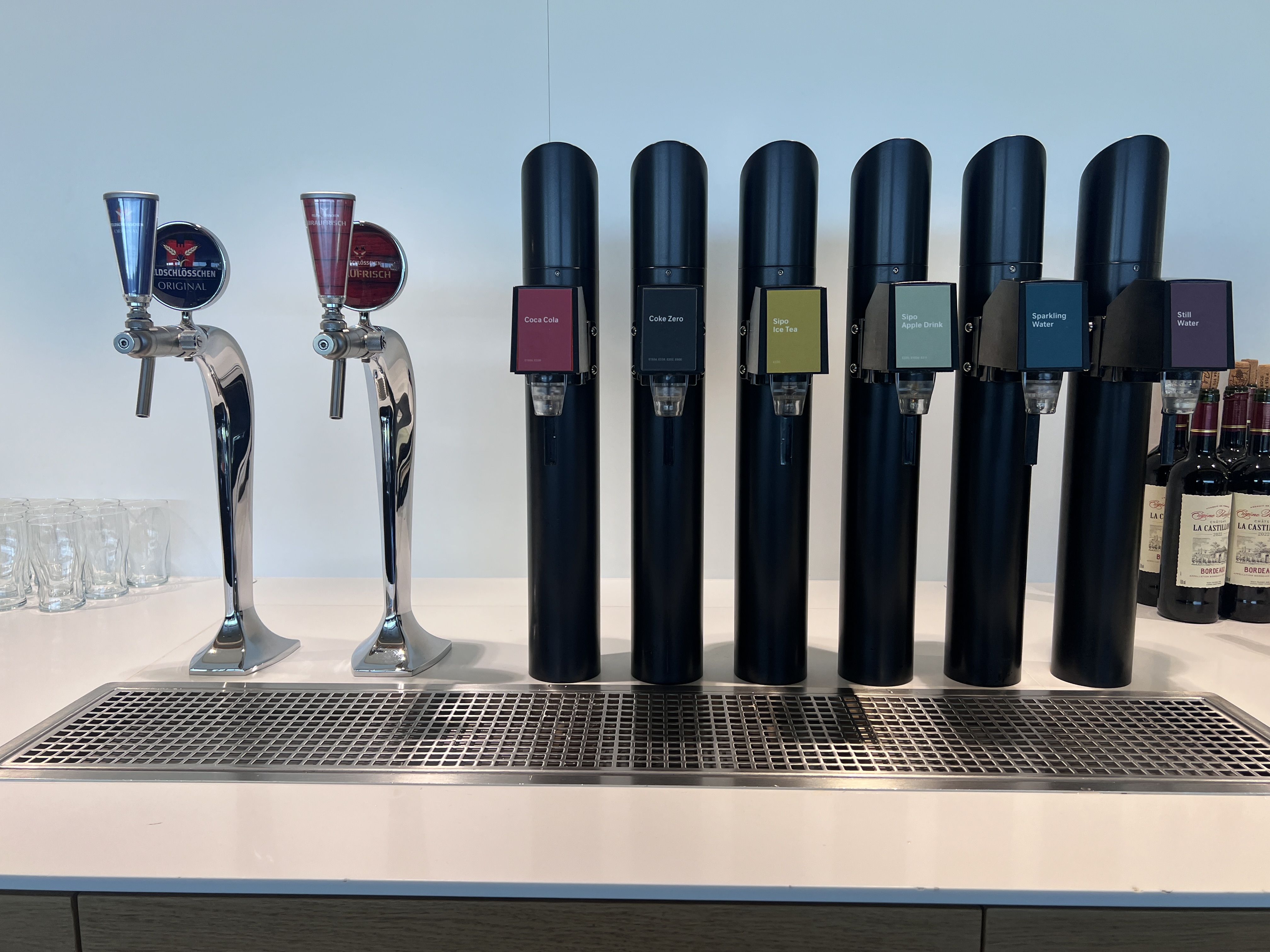 Swiss Business Class Lounge Zurich drinks on tap Swiss Business Class Lounge Zurich drinks on tap