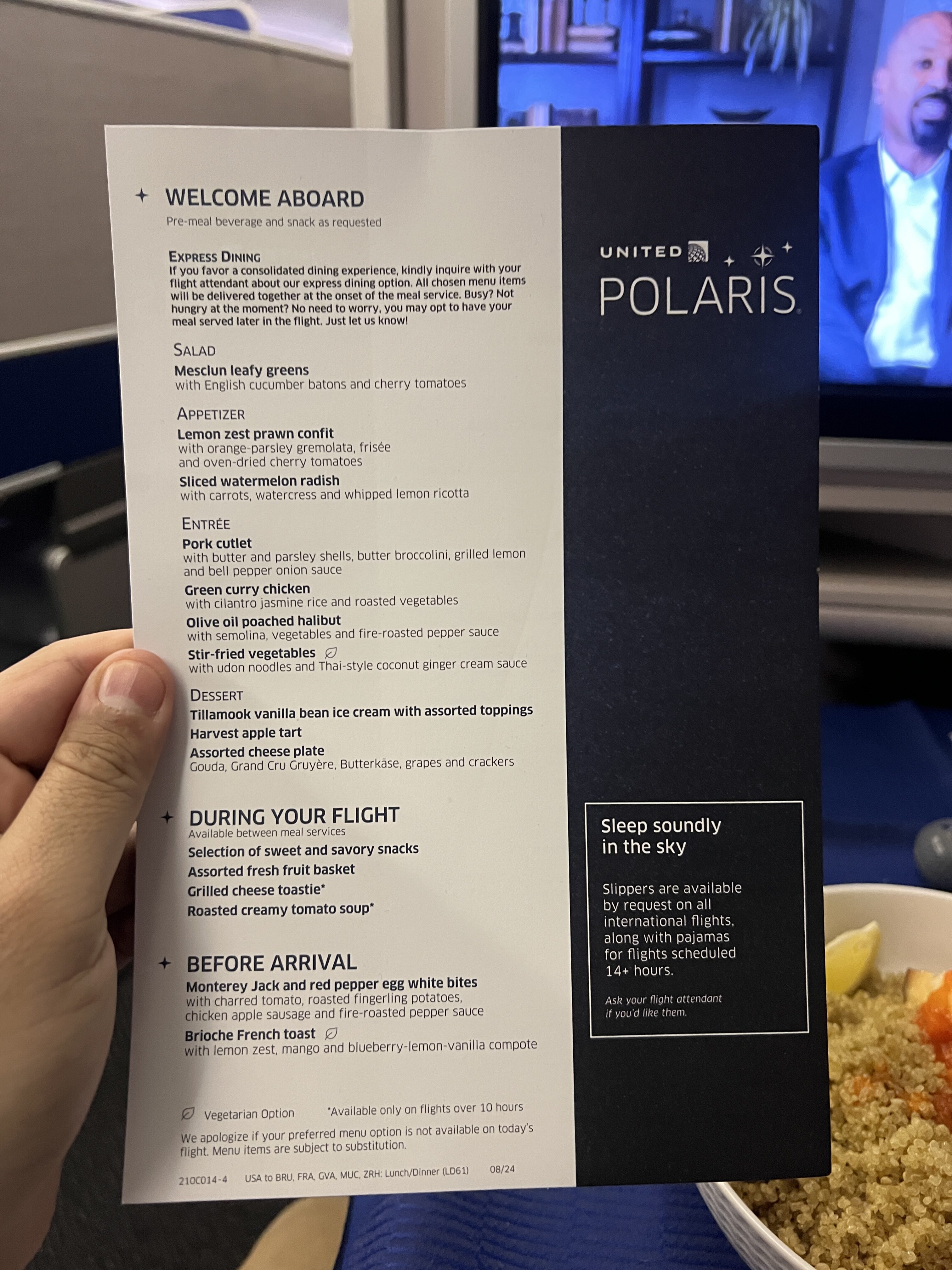 United Polaris 767 300 in flight dining menu United Polaris 767 300 in flight dining menu