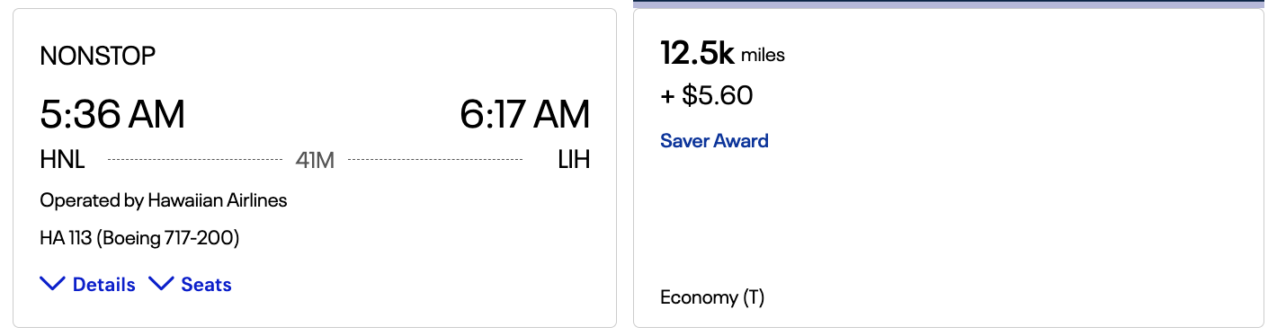United award HA flight HNL LIH United award HA flight HNL LIH