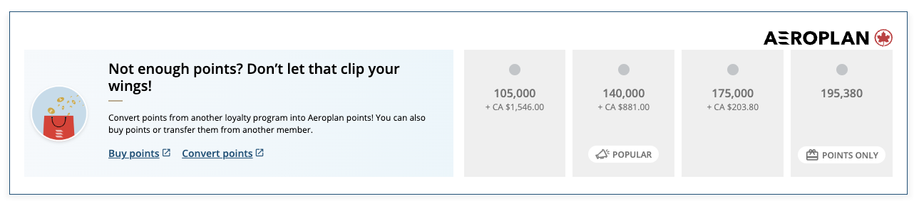 Aeroplan redmeption options Aeroplan redmeption options