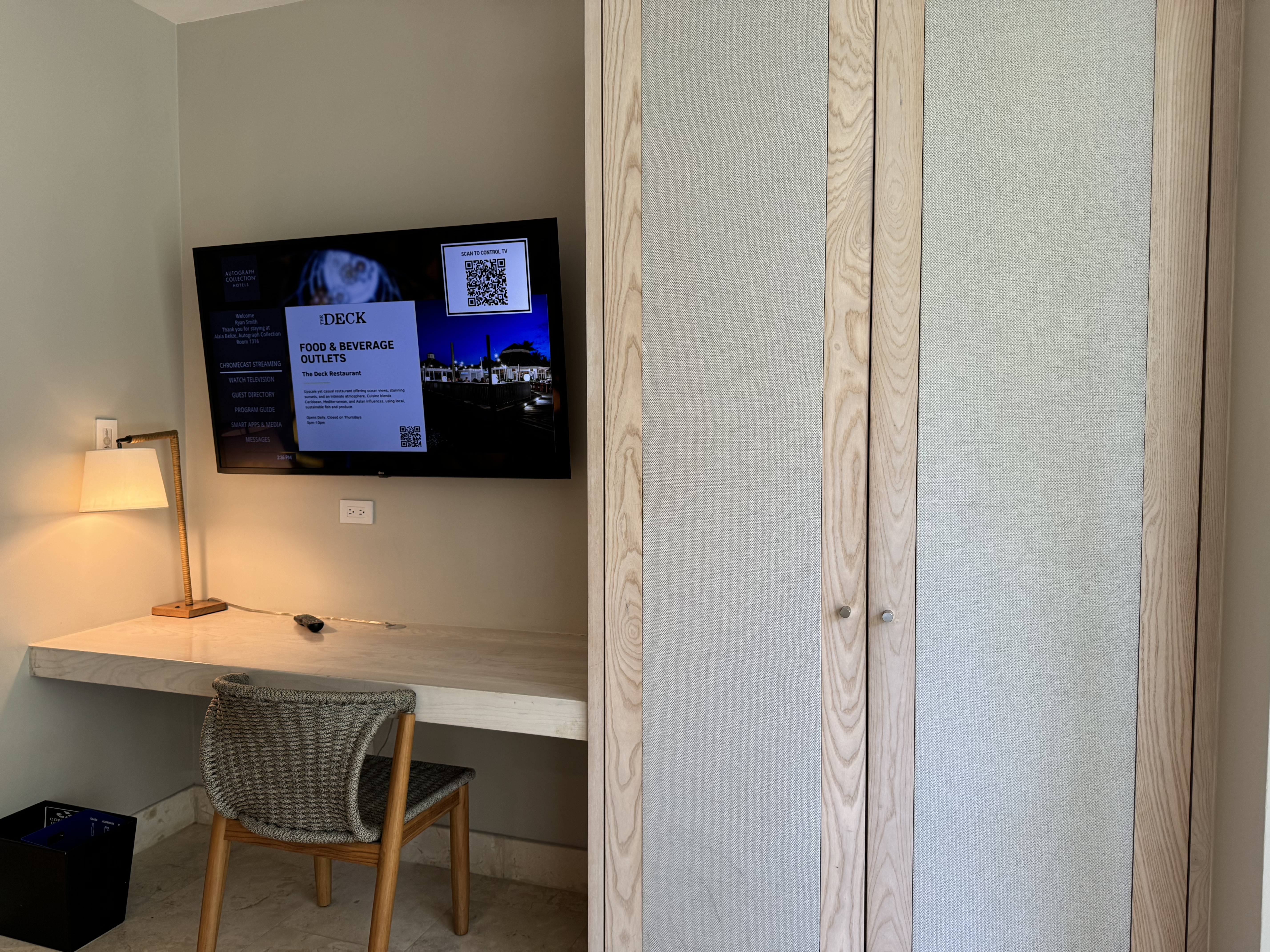 Alaia Belize Autograph Collection Resort View Vista Suite bedroom closet TV