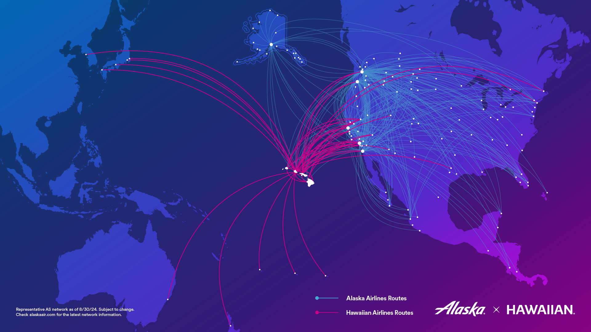 Alaska Airlines Hawaiian Airlines route map Alaska Airlines Hawaiian Airlines route map