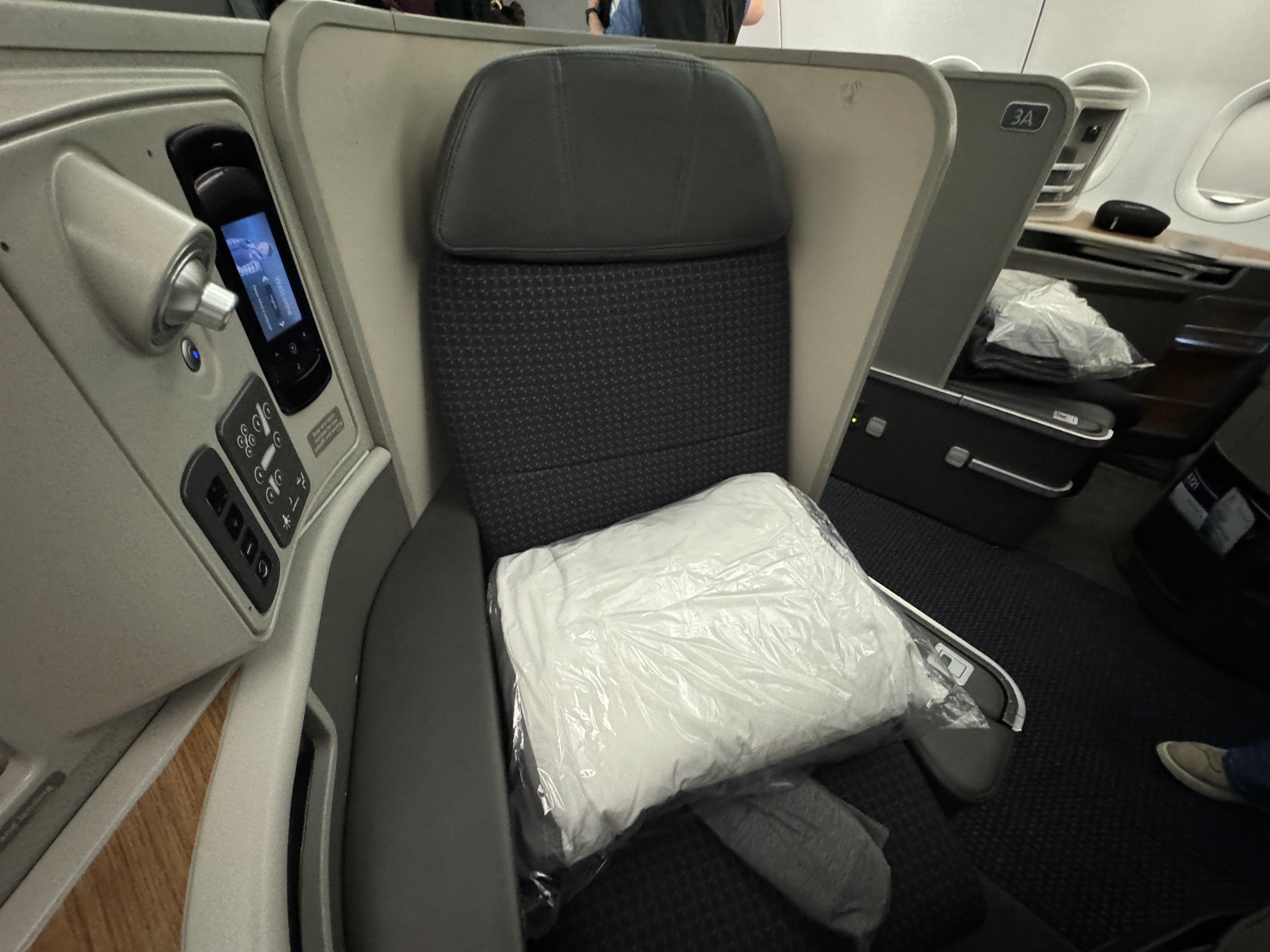 American Airlines A321T first class seat looking back