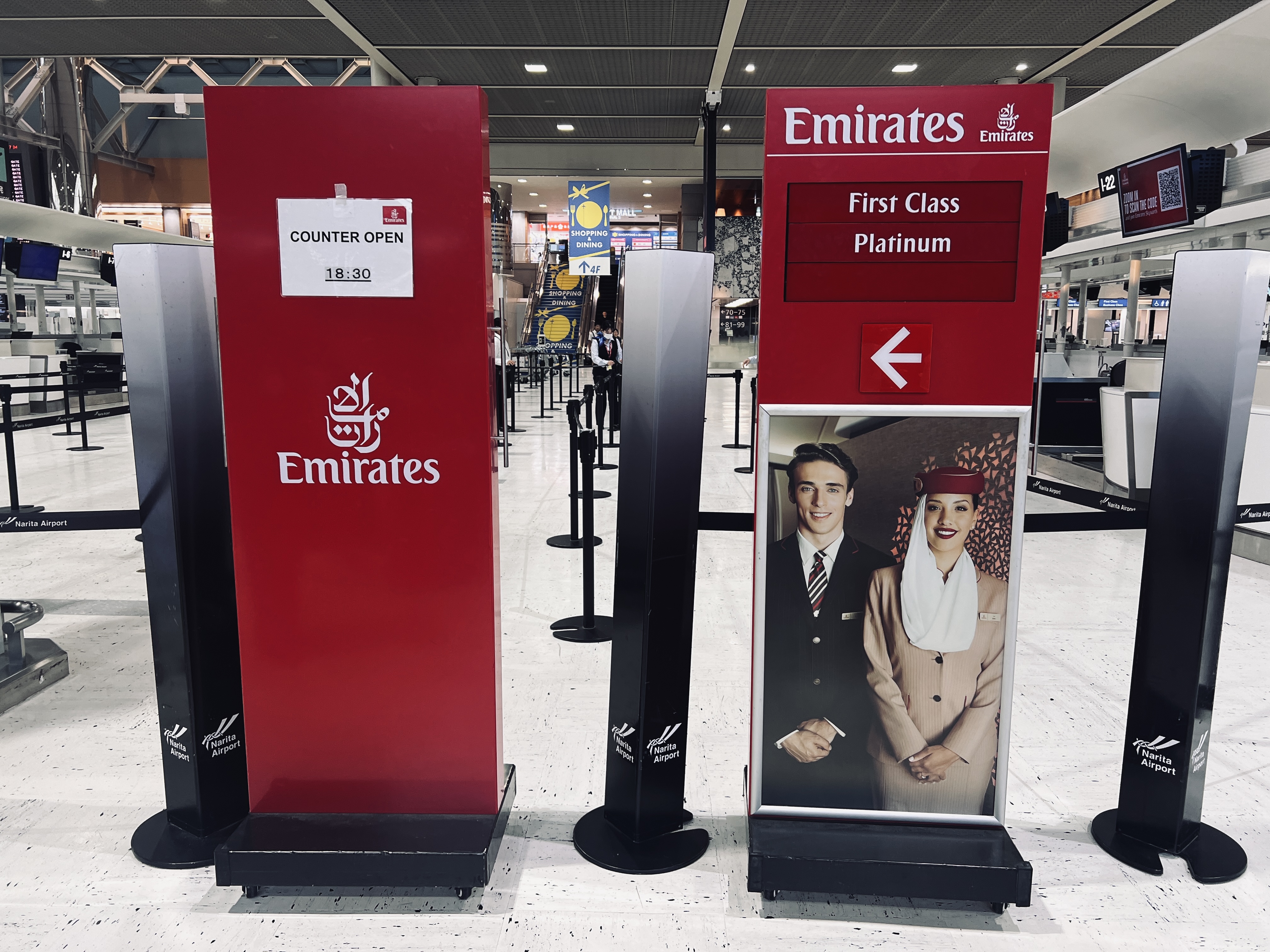 Emirates F signage at NRT Emirates F signage at NRT