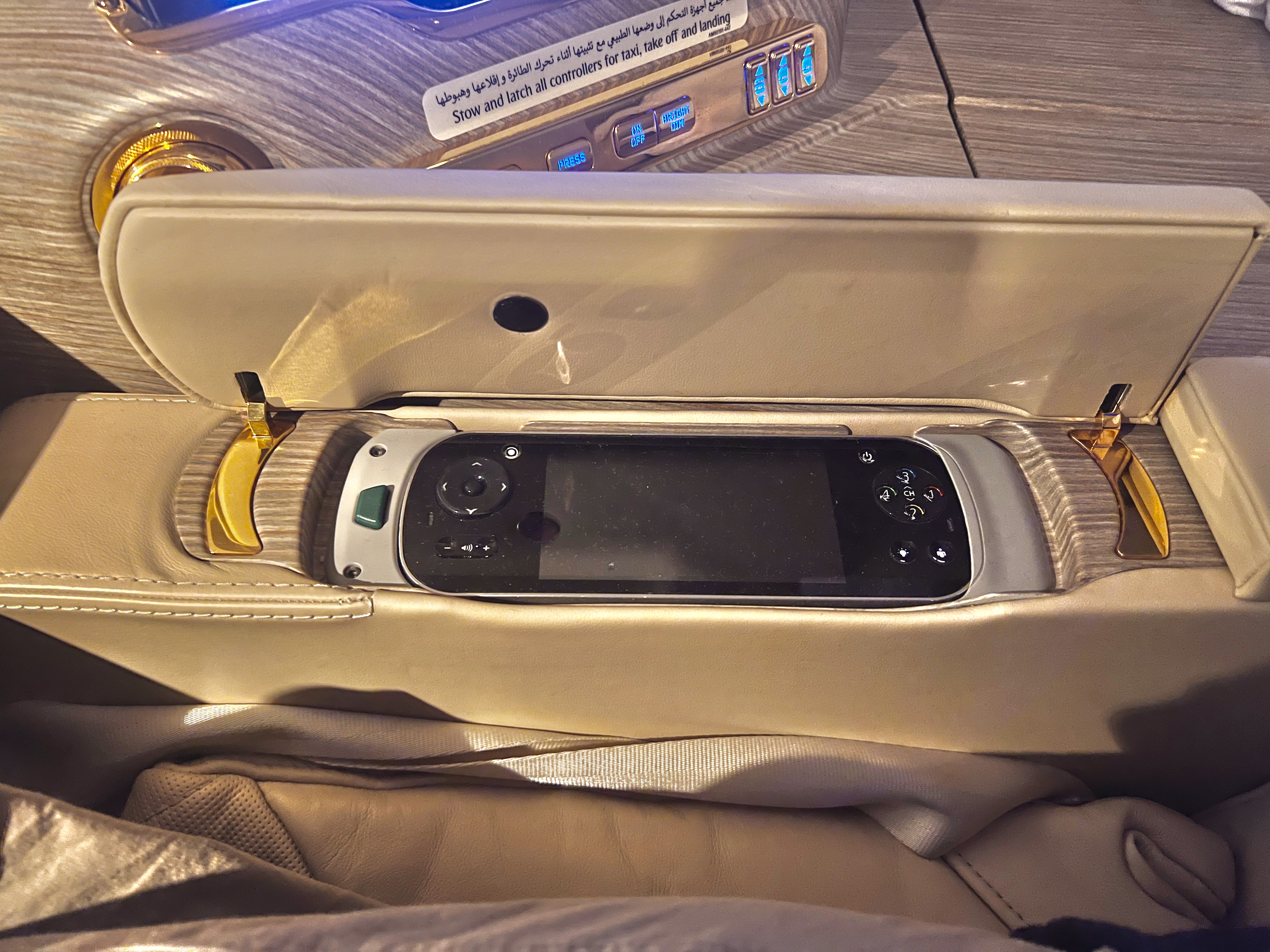 Emirates First A380 IFE controller stored Emirates First A380 IFE controller stored