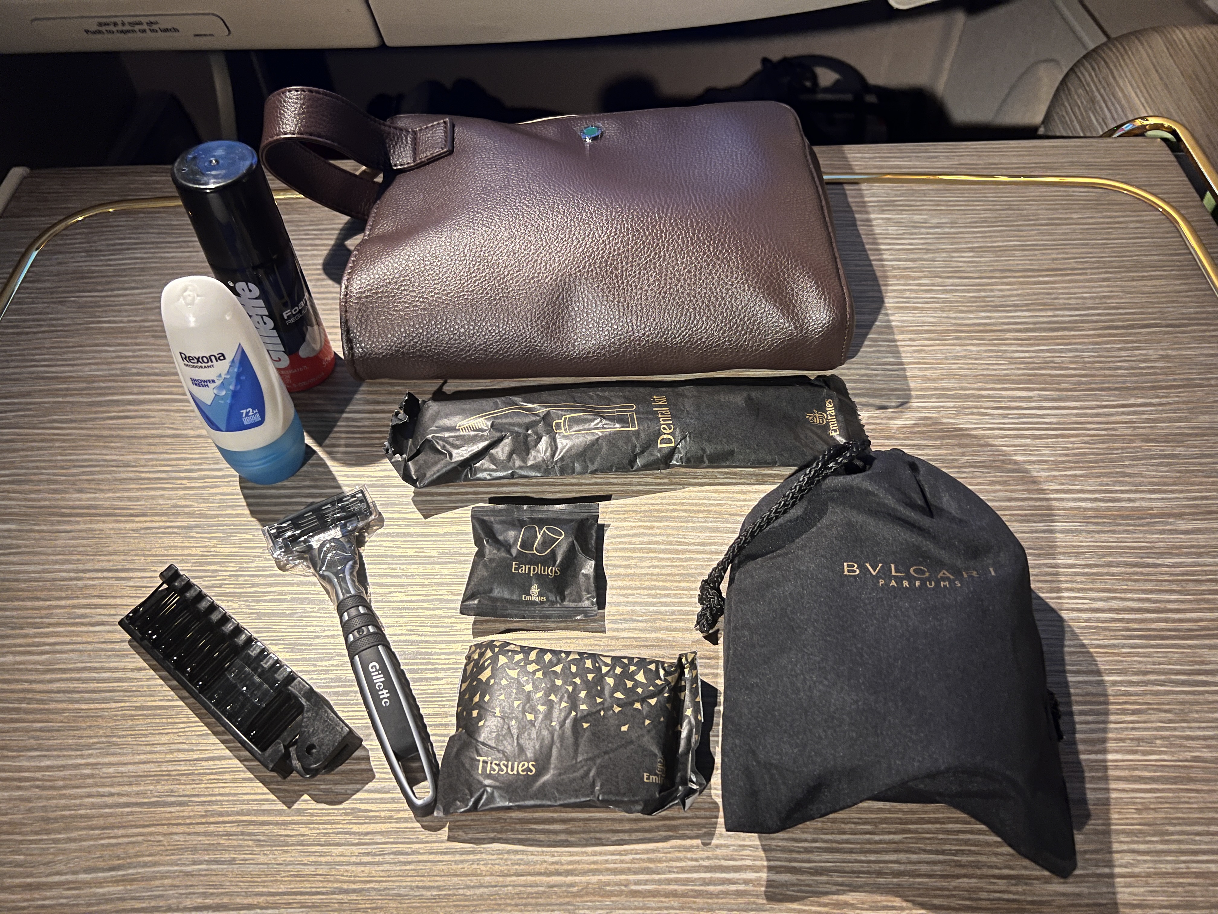 Emirates First A380 amenity kit inside Emirates First A380 amenity kit inside