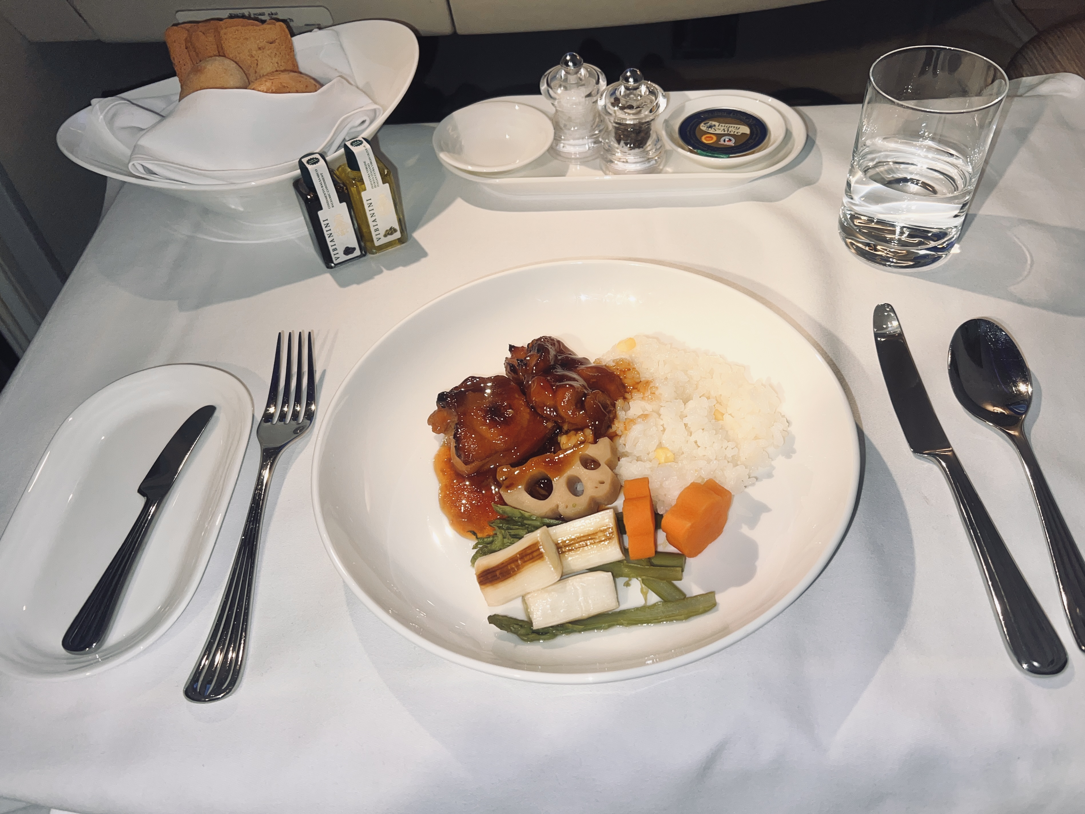 Emirates First A380 chicken teriyaki Emirates First A380 chicken teriyaki