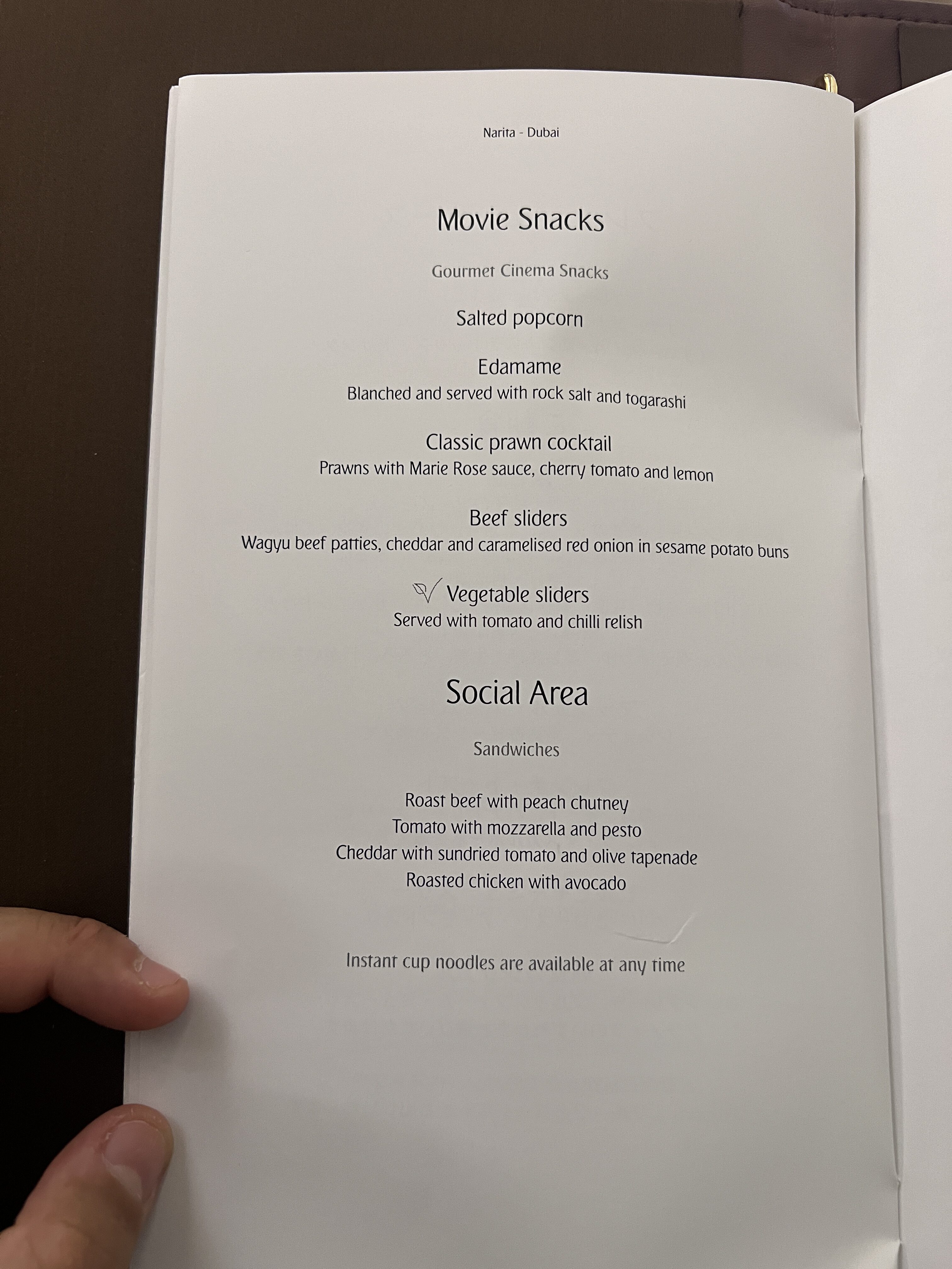 Emirates First A380 movie snacks menu Emirates First A380 movie snacks menu