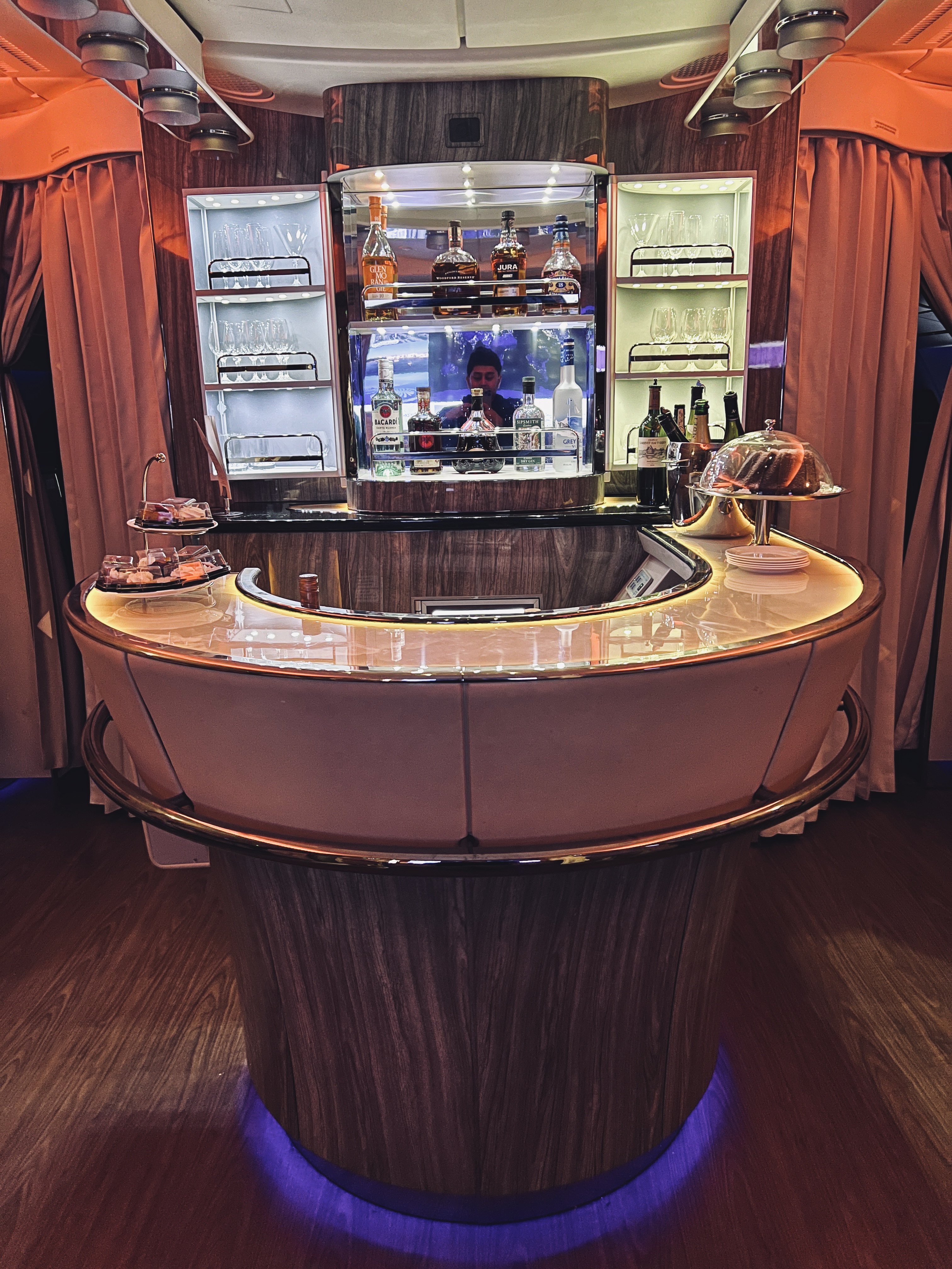 Emirates First A380 onboard bar Emirates First A380 onboard bar