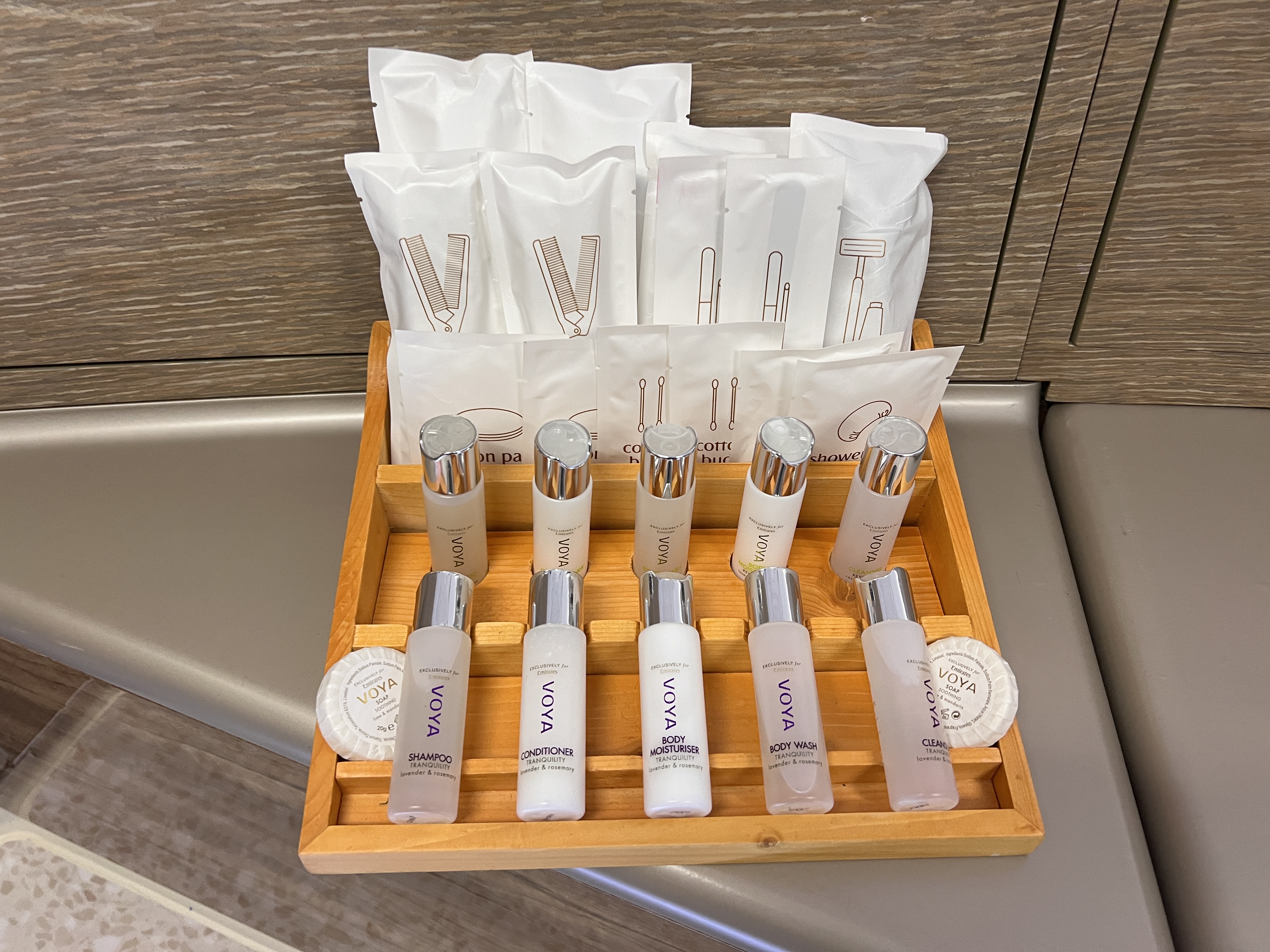 Emirates First A380 shower toiletries Emirates First A380 shower toiletries