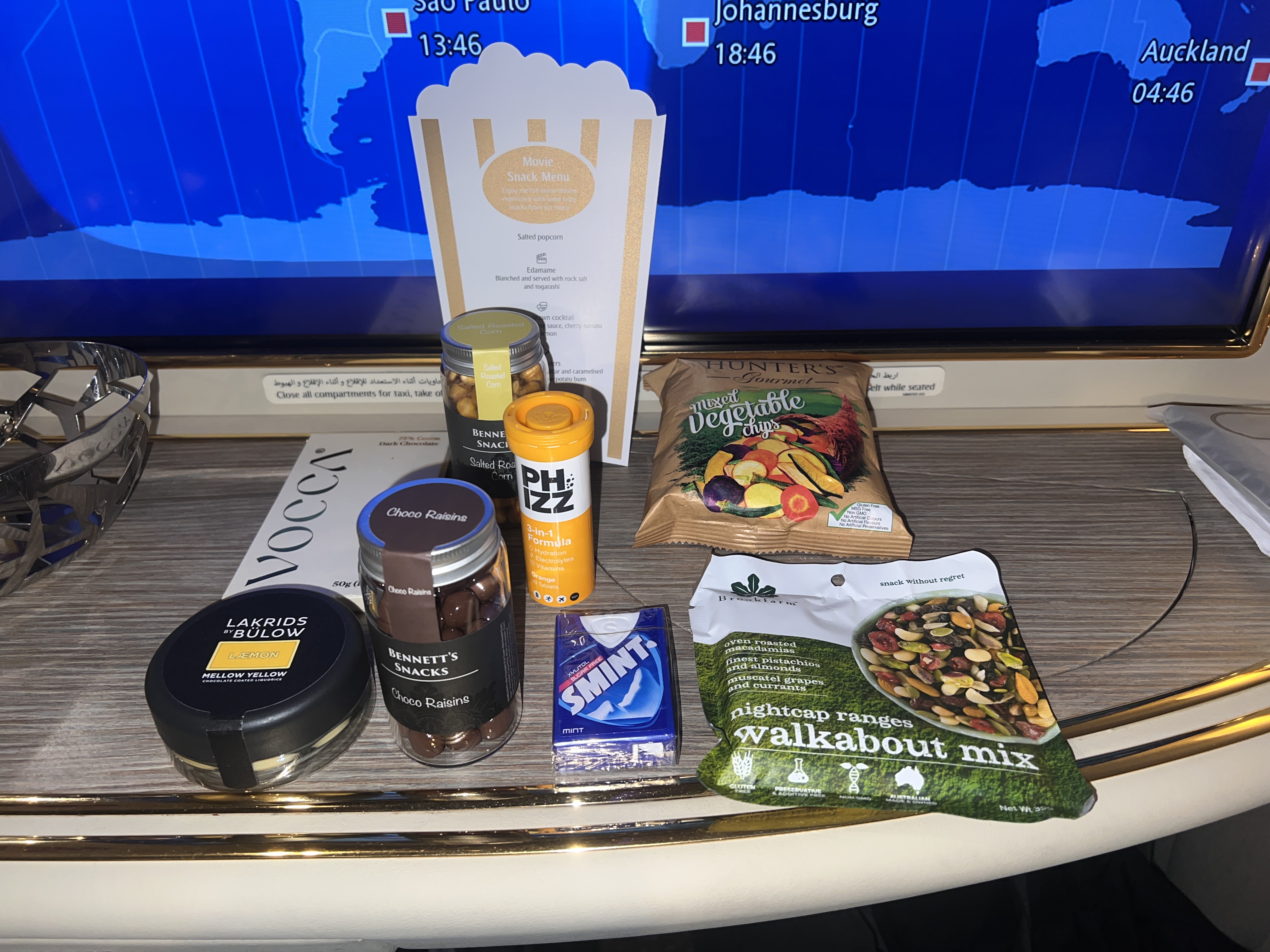 Emirates First A380 snack bar items Emirates First A380 snack bar items